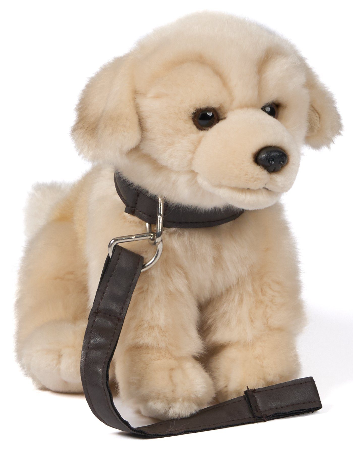 Uni-Toys Kuscheltier Hund m.Leine + Stimme, 18/19 cm - versch. Modelle - Plüsch, Plüschtier, zu 100 % recyceltes Füllmaterial