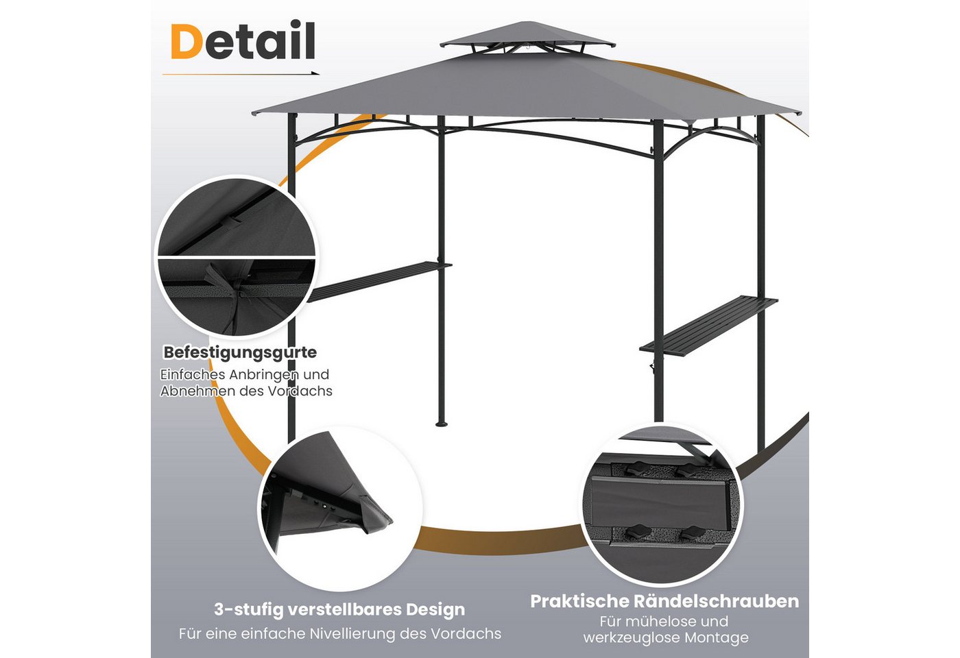 Thumbnail - KOMFOTTEU Grillpavillon, mit 2 Seitenregalen & 6 Haken, 242 x 150 cm
