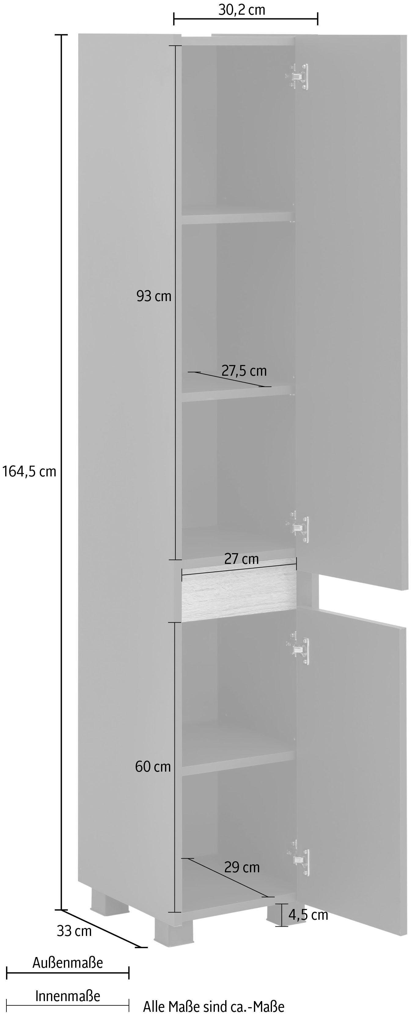 Schildmeyer Hochschrank Cosmo Höhe 164,5 modernen im Wildeiche-Look Badezimmerschrank, anthrazit | Blende cm, anthrazit