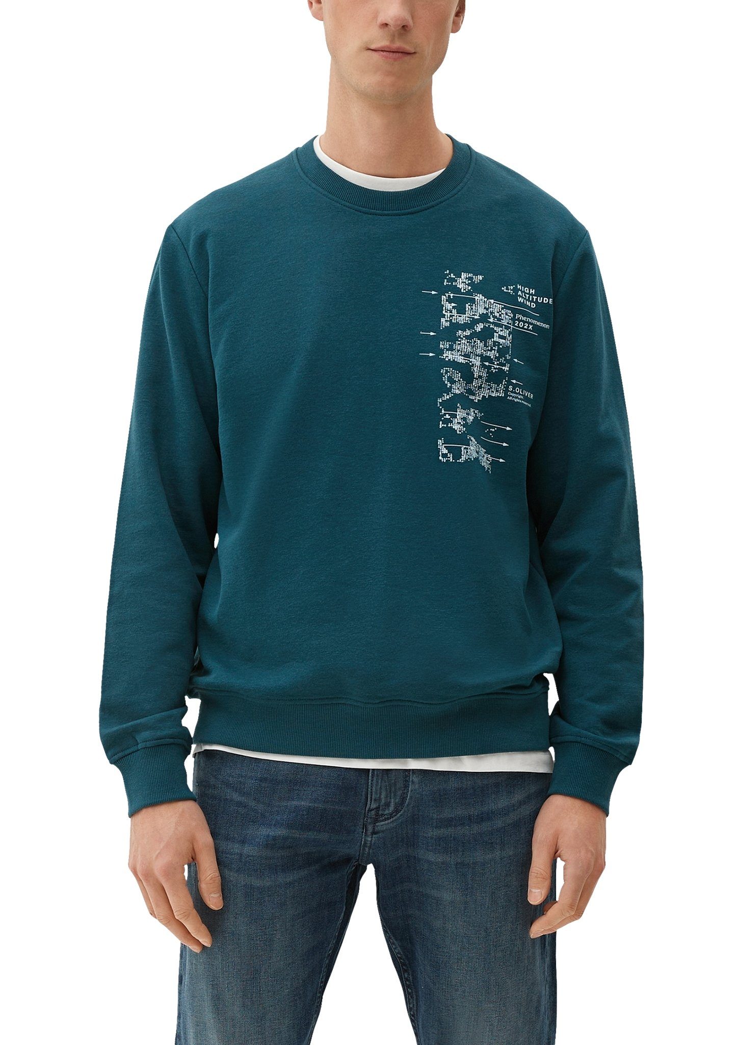 s.Oliver Sweatshirt mit Baumwollmischung mit Polyesteranteil weicher Frontprint, Aus