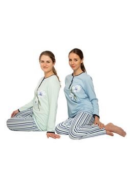 Consult-Tex Pyjama Damen Schlafanzug, Pyjama, Homewear-Set im 3er Pack DW739 (3 Stück Packung, 3 Stück) Streifenmuster