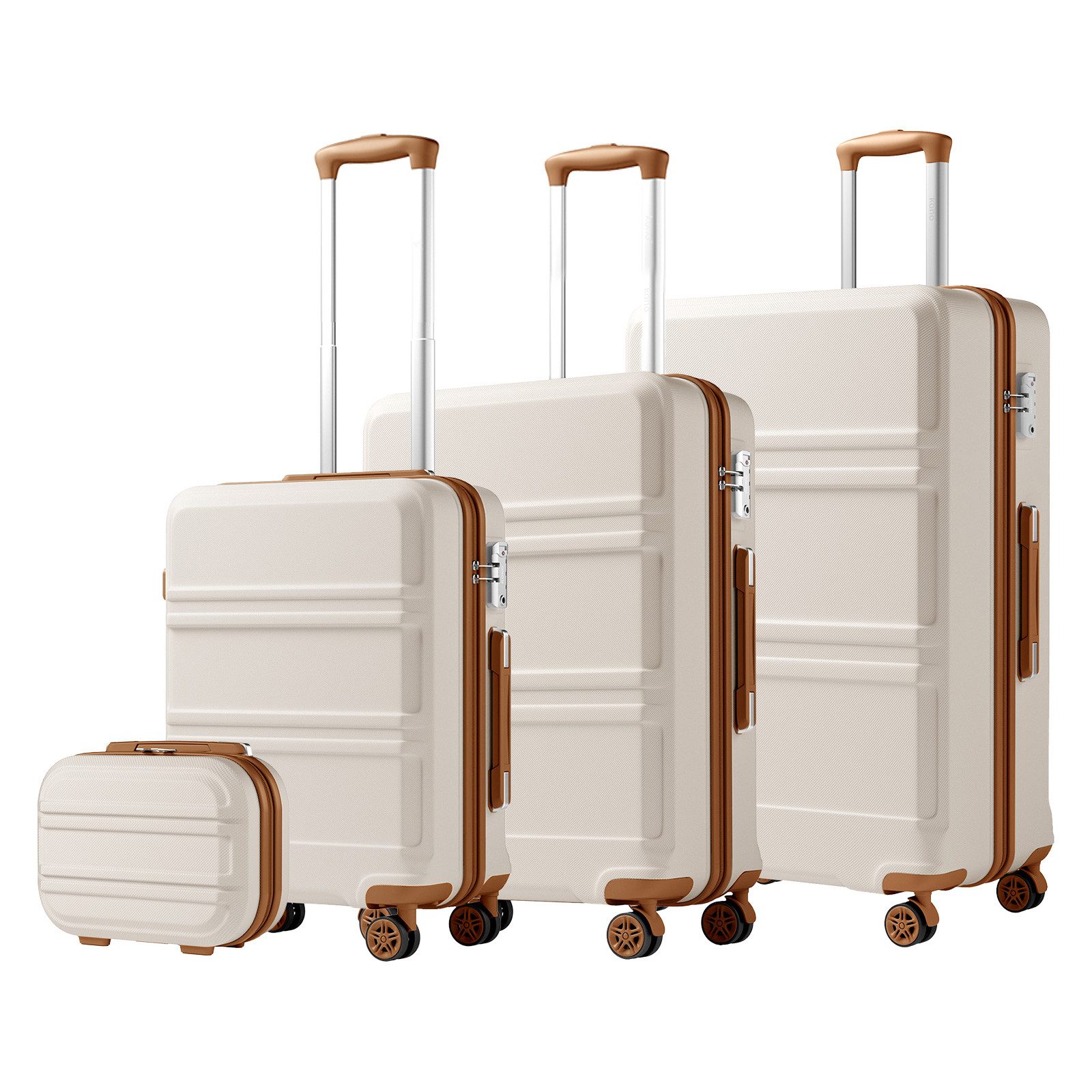 KONO Kofferset 4-teiliges Reiseset, ABS-Hartschalenkoffer (XL/L/M) + Kosmetikkoffer, (4 tlg)