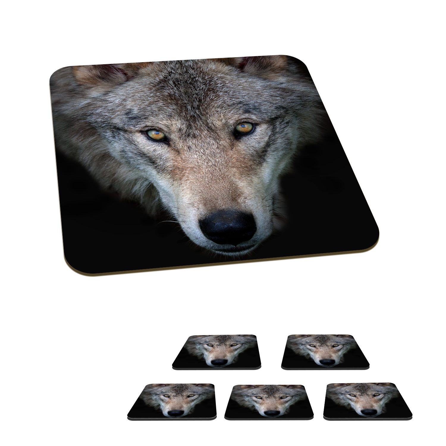 Unser erster direkt geführter Store ist endlich eröffnet! MuchoWow Glasuntersetzer Wolf - Porträt Tasse für Gläser, 6-tlg., Untersetzer, Tischuntersetzer, Zubehör Schwarz, Glasuntersetzer, - Korkuntersetzer