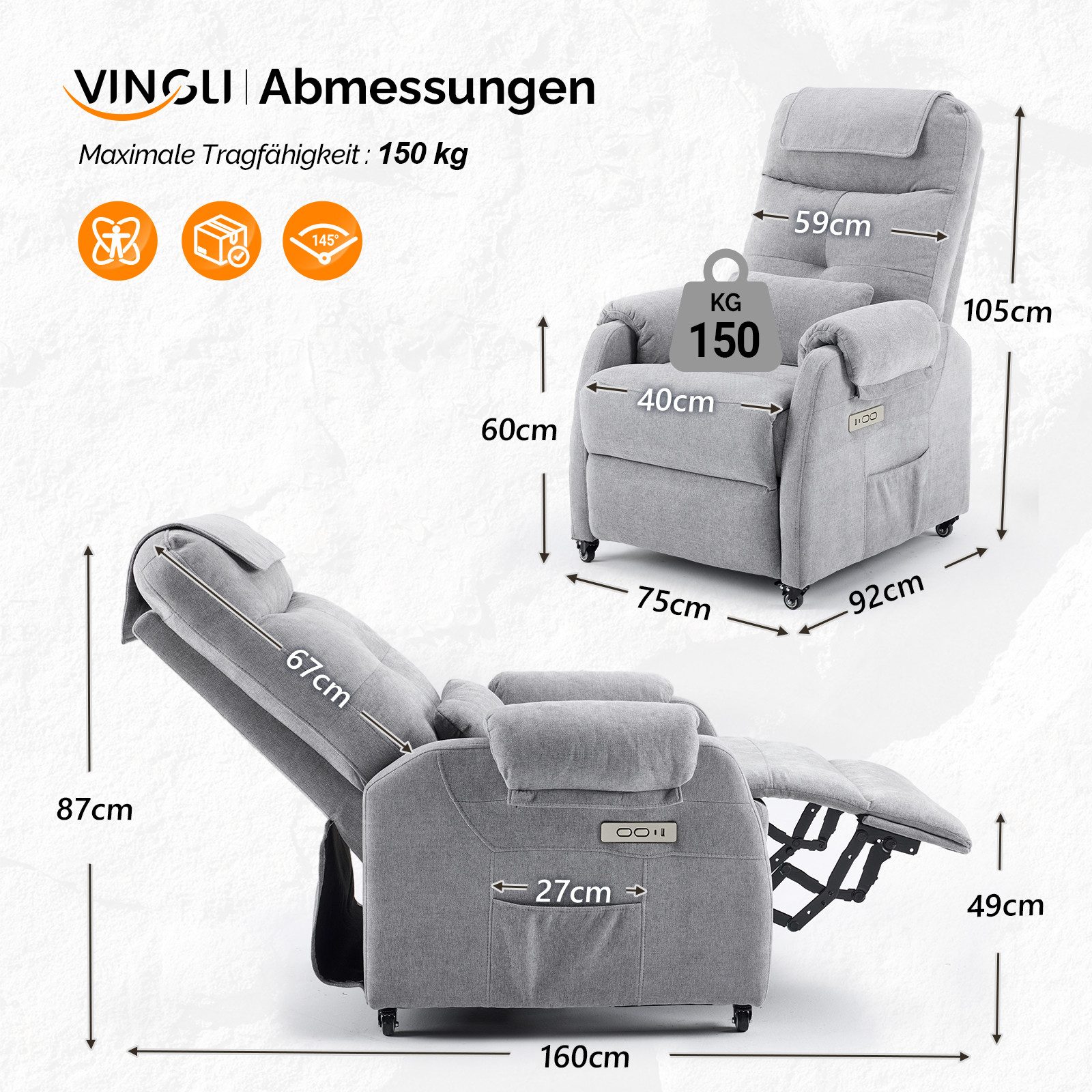 VINGLI Relaxsessel Fernsehsessel, TV-Sessel, 2/6 Punkte günstig online kaufen
