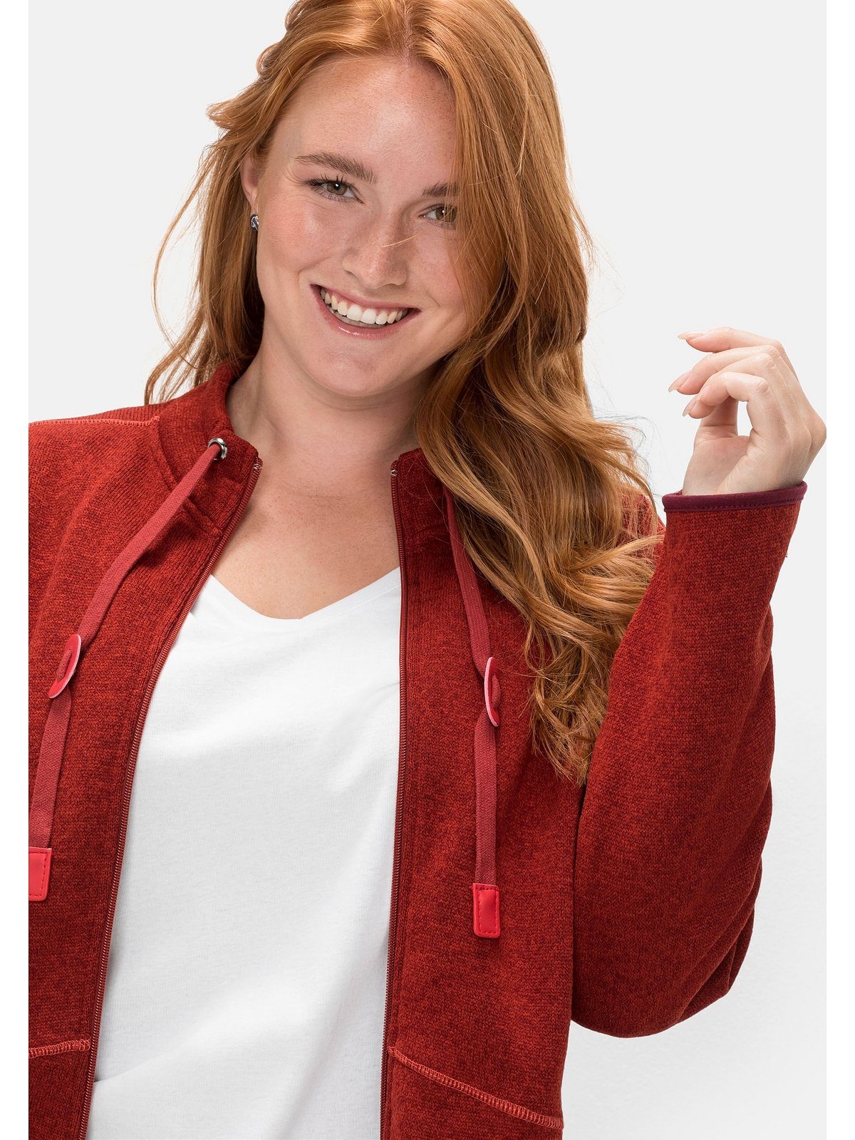 Sheego Sweatjacke meliert rostrot Größen aus mit Strickfleece, Große Stehkragen