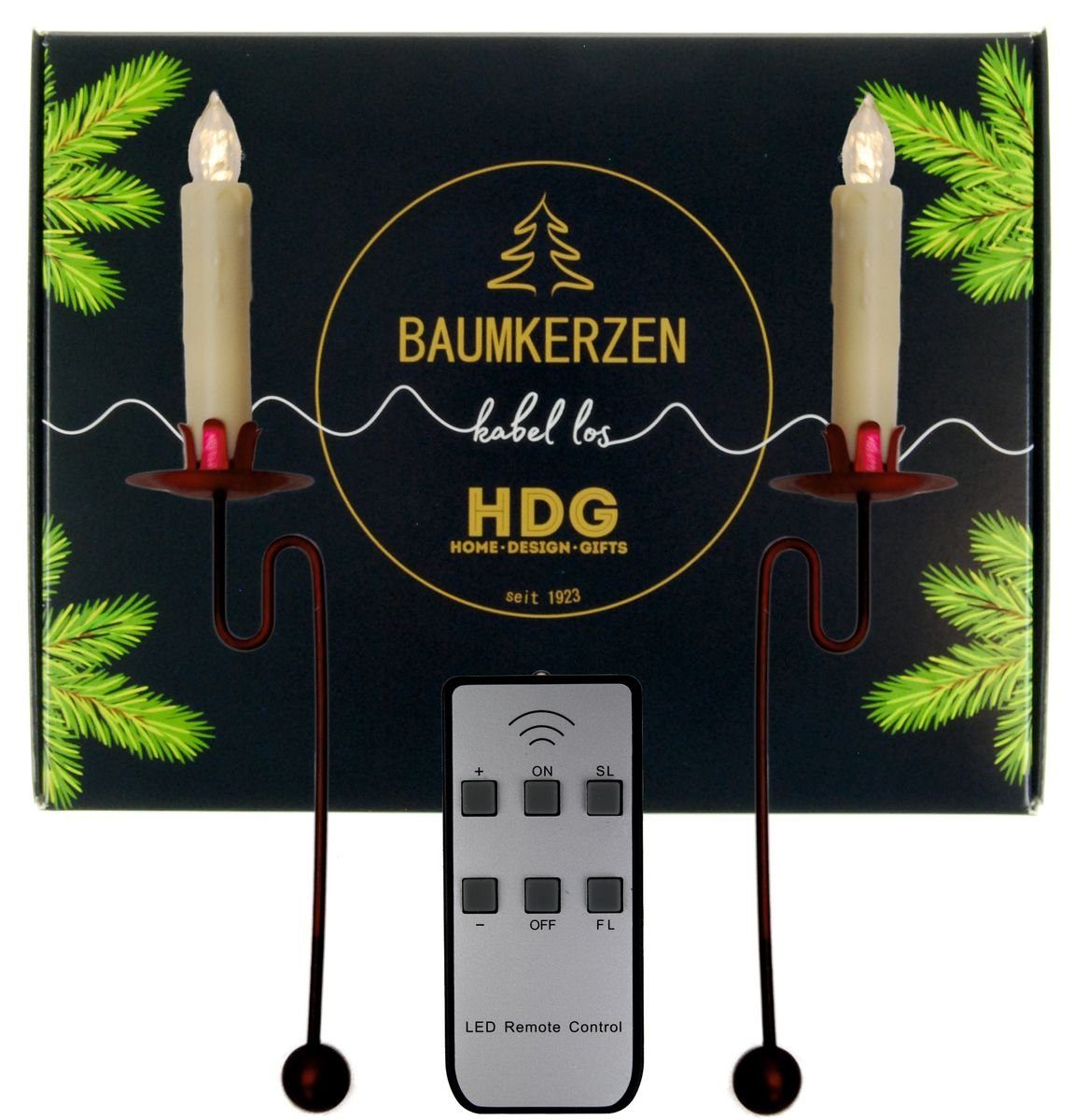 hdg Christbaumschmuck Baumkerzenhalter Balancehalter rot (6-tlg), inkl. LED Baumkerzen kabellos mit Fernbedienung | Dekohänger