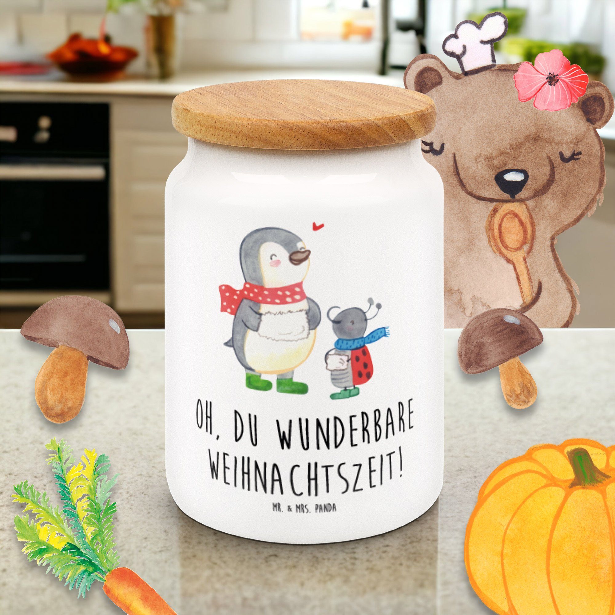 Panda Weihnachten Grü, Smörle Vorratsbehälter, Mr. - (1-tlg) Mrs. Winterzeit Weiß Geschenk, & Vorratsdose - Keramik,