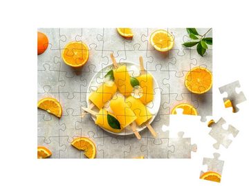 puzzleYOU Puzzle Hausgemachtes Orangeneis am Stiel, 48 Puzzleteile, puzzleYOU-Kollektionen Essen und Trinken