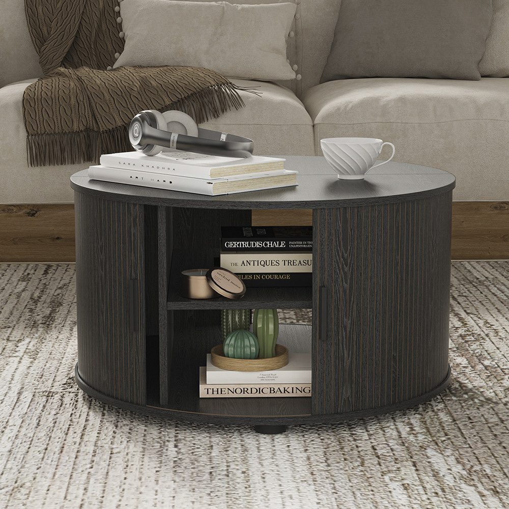 Vicco Couchtisch Selva, Schwarz, 80 x 80 cm mit Schiebetür (1-St)