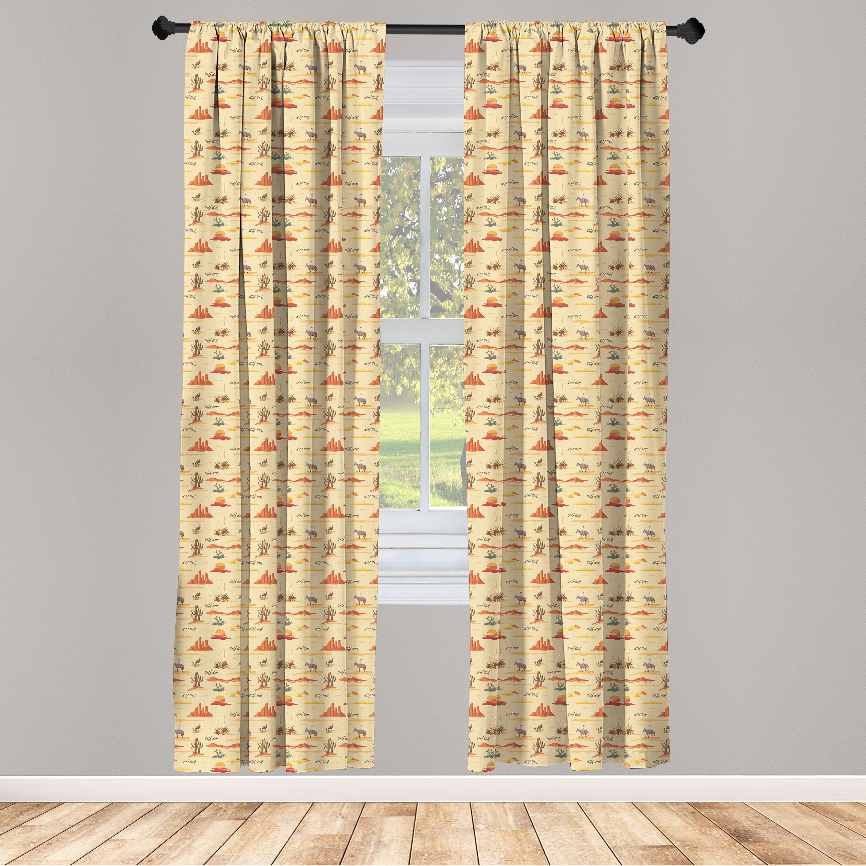 Gardine Vorhang für Wohnzimmer Schlafzimmer Dekor, Abakuhaus, Microfaser, Düne Vintage-Wild-West-Kunst-Muster