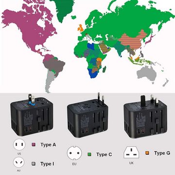 Leicke Reiseadapter internationaler Reisestecker AC Steckdosenadapter 6,5 A Universal-Netzteil (3 USB A Anschlüsse und 2 Typ C für mehr als 224 Länder mit US/EU/UK)