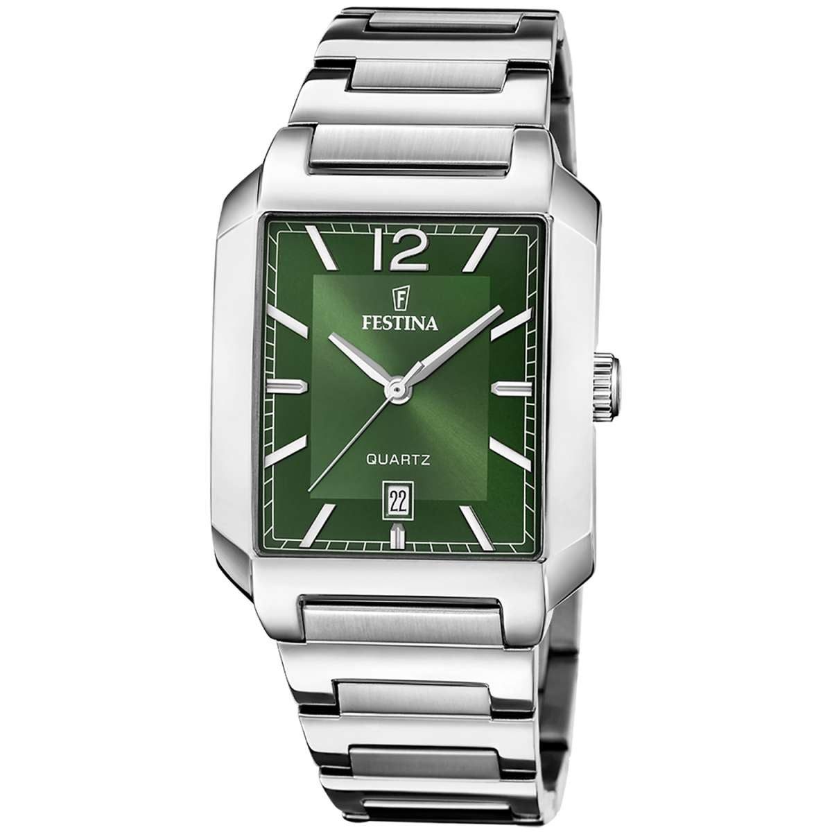Festina Quarzuhr F20677/5, für Herren Rechteckig Stahl/Grün