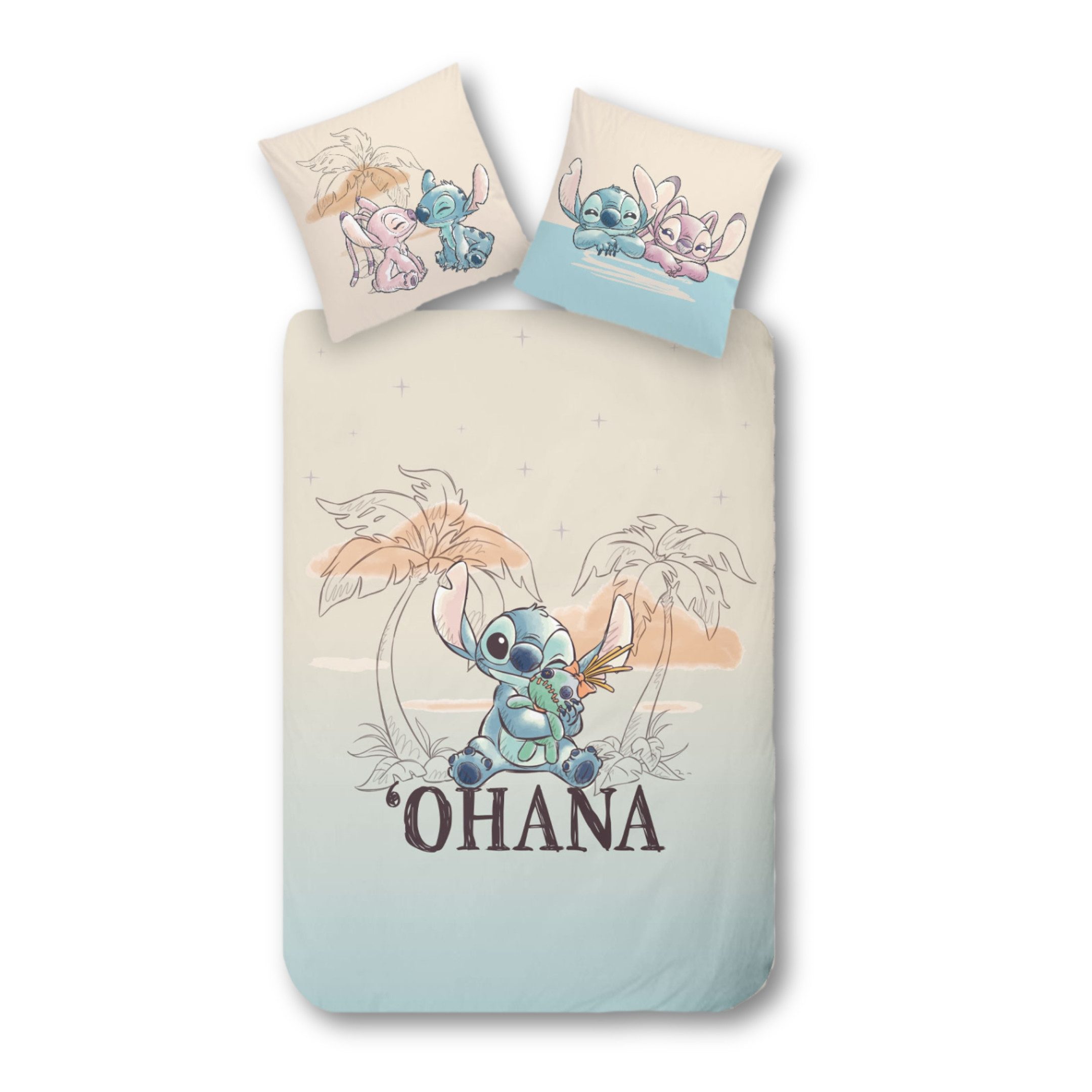 MTOnlinehandel Bettwäsche Disney's Lilo & Stitch "OHANA" 135x200 + 80x80 cm günstig online kaufen