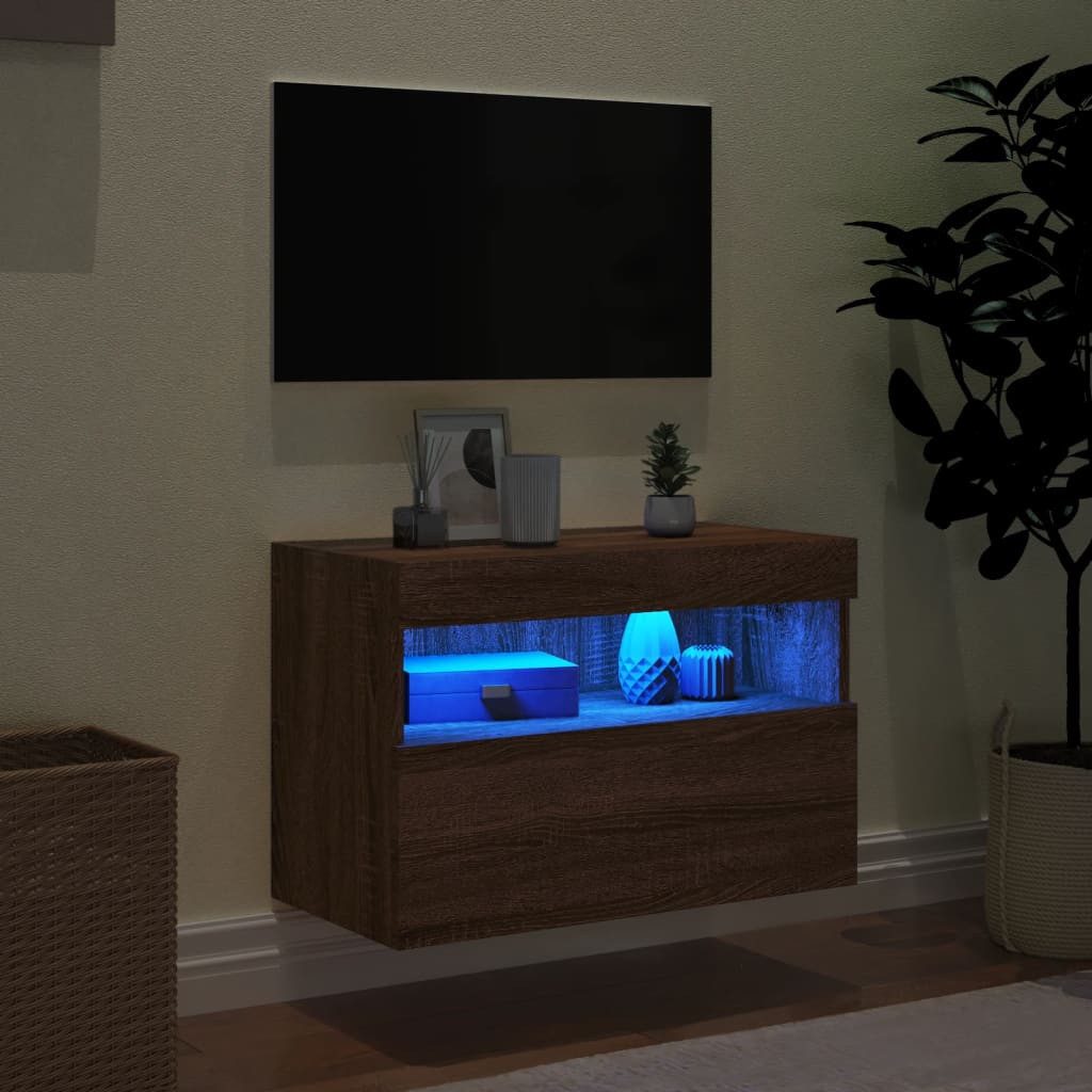 vidaXL TV-Wand TV-Wandschrank mit LED-Leuchten Braun Eichen-Optik 60x30x40 cm, (1-St)