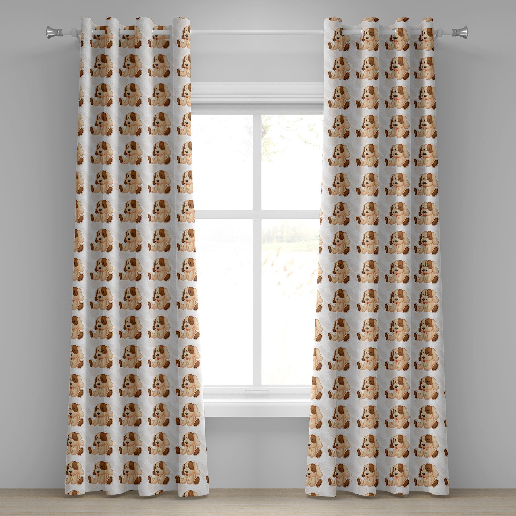 Gardine Dekorative 2-Panel-Fenstervorhänge für Schlafzimmer Wohnzimmer, Abakuhaus, Hundeliebhaber Gefüllte Puppy Toy