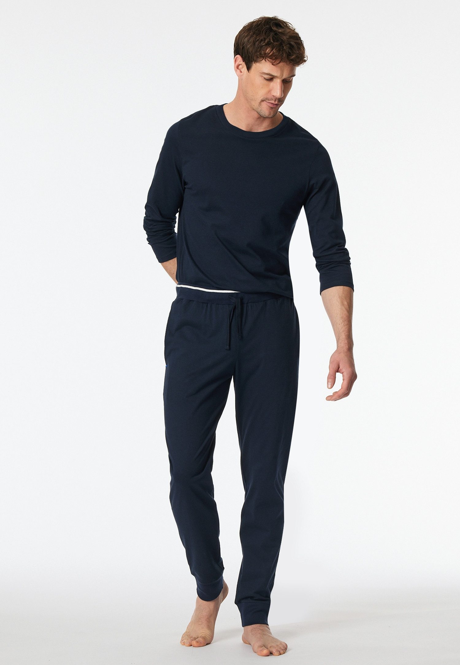 Schiesser Pyjamahose Mix+Relax Reine Baumwolle, seitliche Taschen, Bindeband