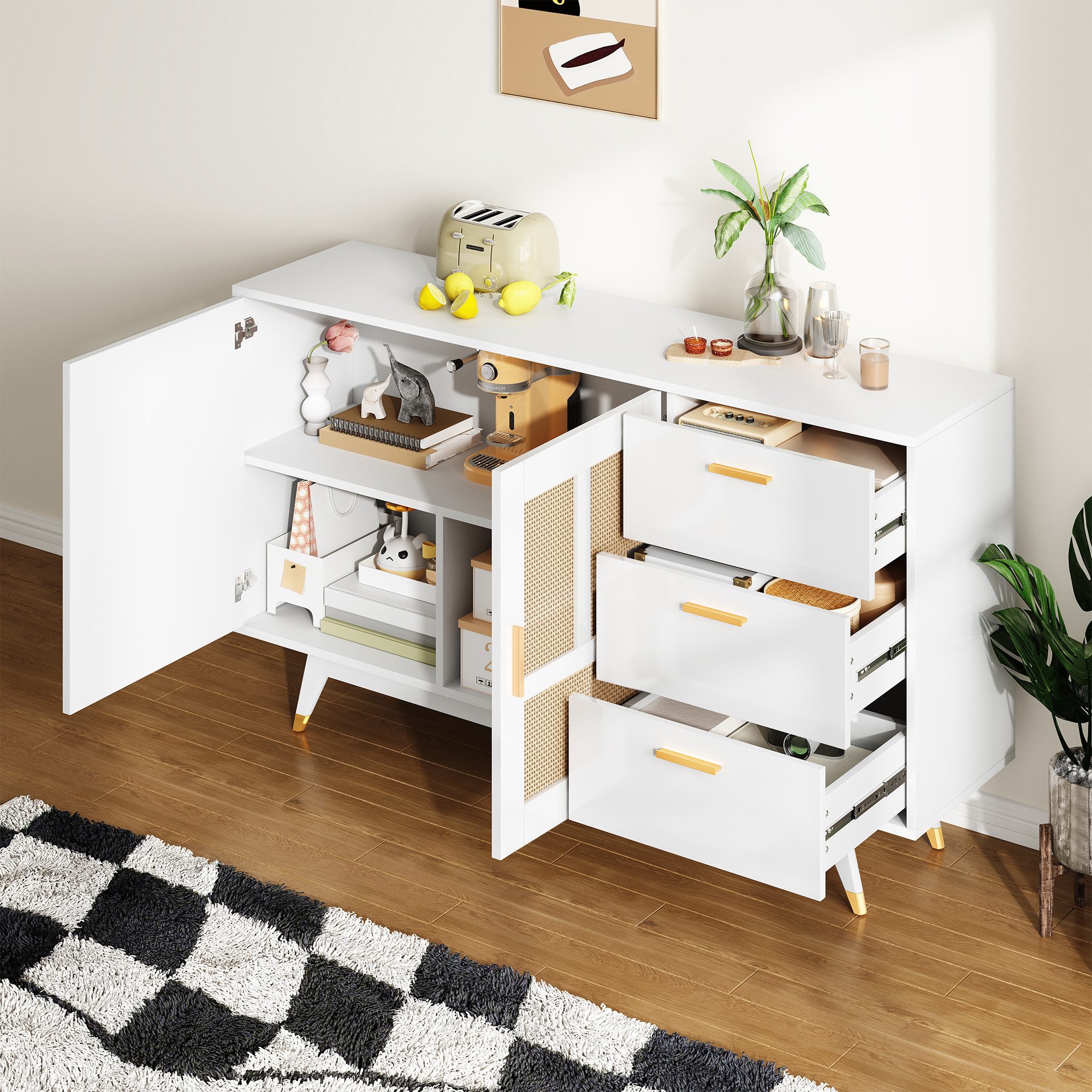 Merax Sideboard Rattan Kommode mit 2 günstig online kaufen