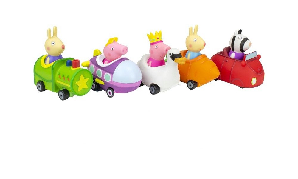 Jazwares Spielfigur Peppa Wutz und ihre Freunde Mini Flitzer, 5 verschiedene Motive, (Set mit, 5 Figuren), Buggys mit richtig rollenden Rädern