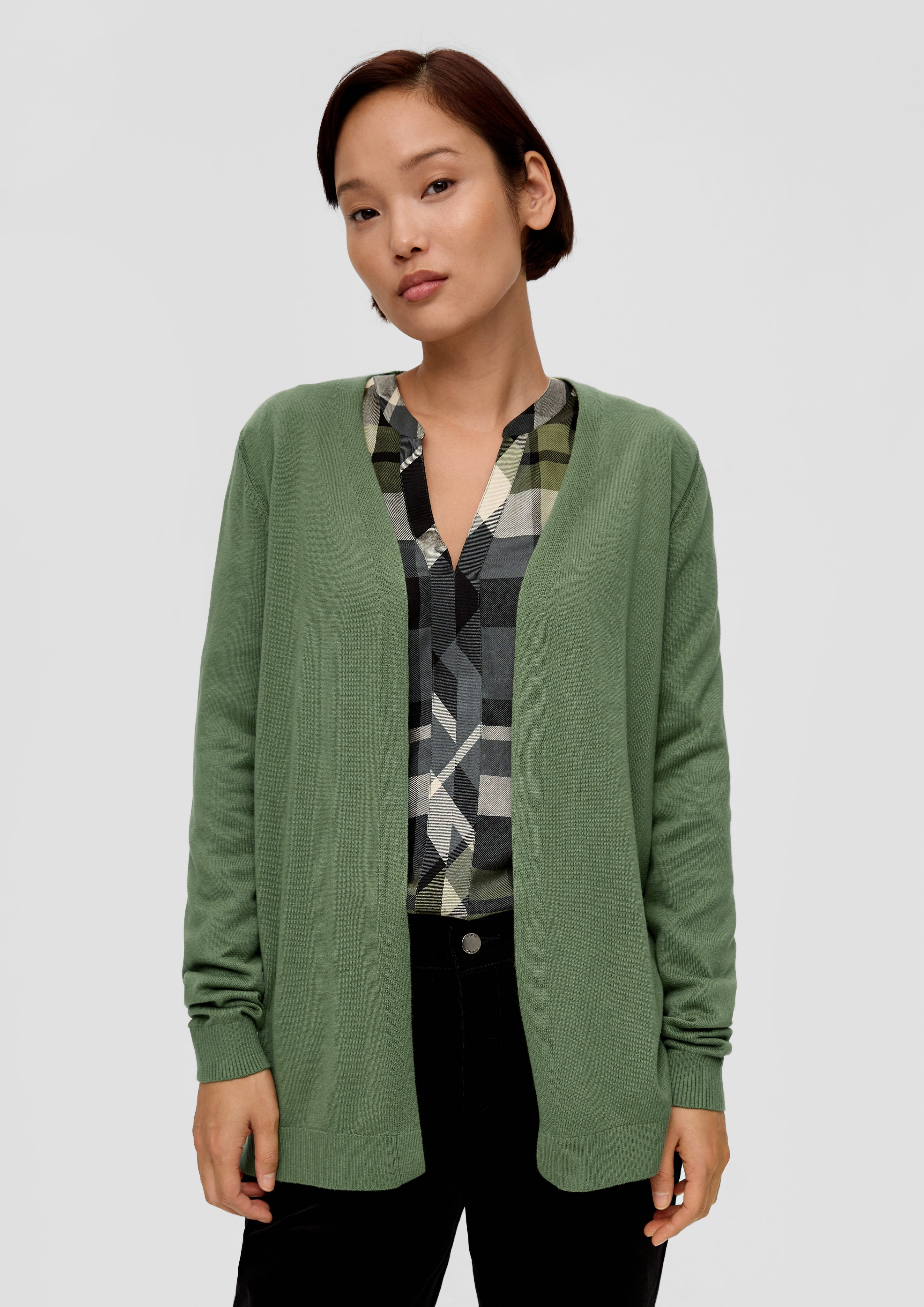 S.Oliver Langarm Strickjacke Für Damen - Lässiger Cardigan Mit Rippbündchen An Ärmeln Und Saum