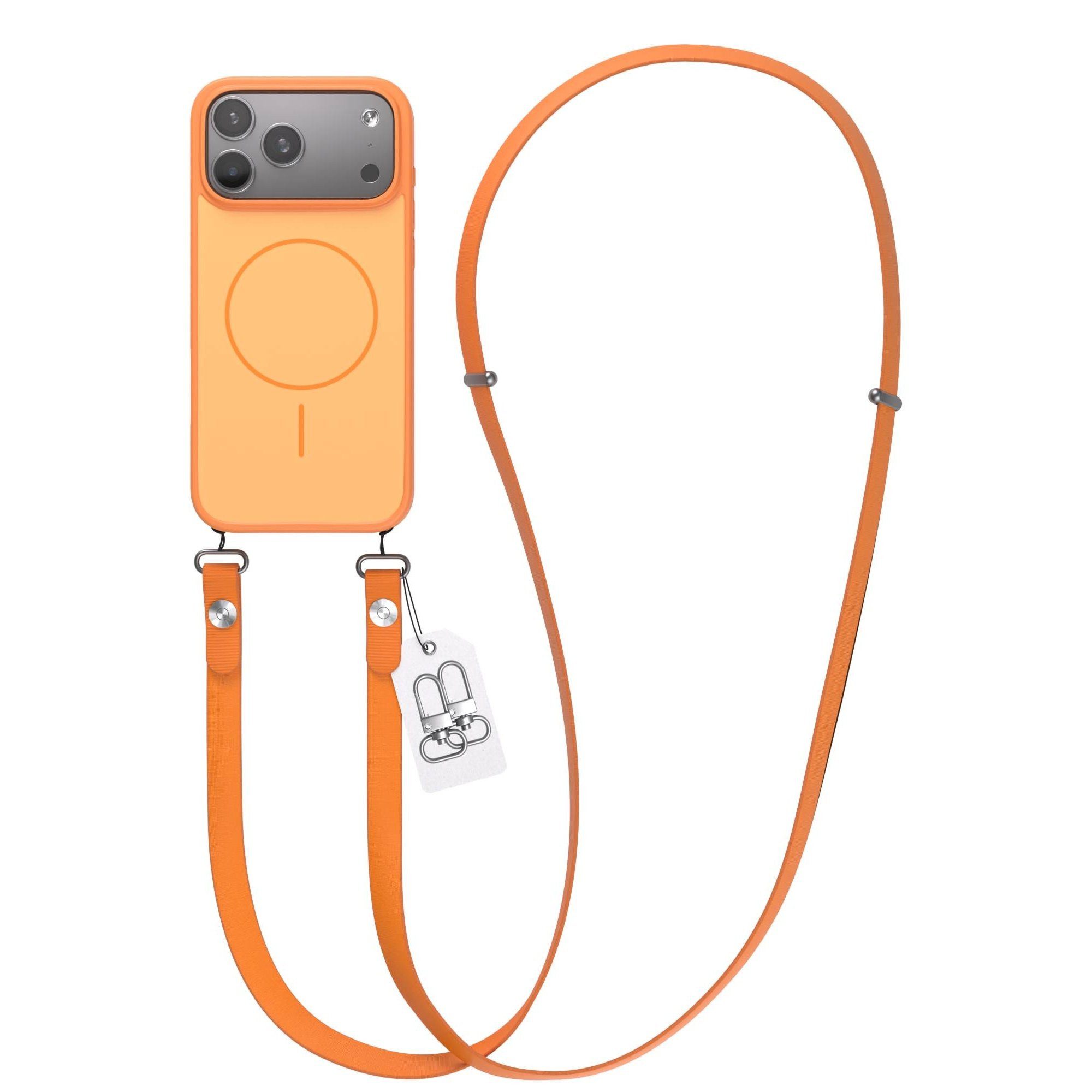 EAZY CASE Handykette Outdoor Case Thin MagSafe mit Band für Apple iPhone 17 Pro Max 6,9 Zoll, Hülle mit Slim MagSafe Ring, Magnetkette und starkem Schutz in Orange