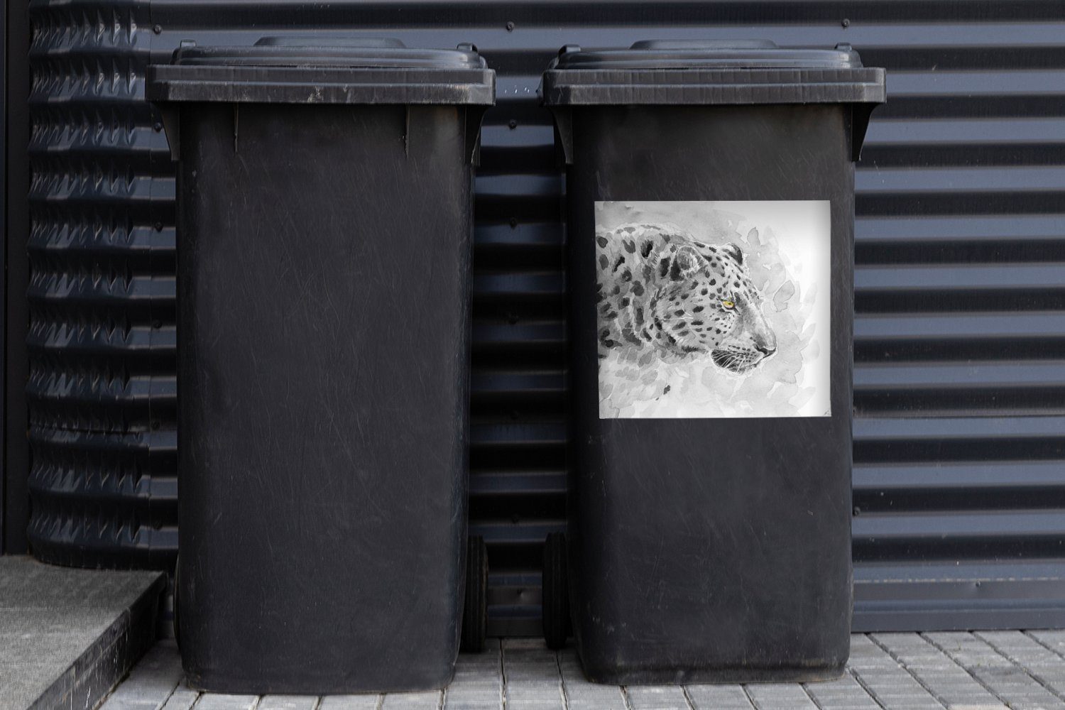 MuchoWow Wandsticker Leopard - Gelb Aquarell Container, (1 Mülleimer-aufkleber, Abfalbehälter Mülltonne, St), - Sticker