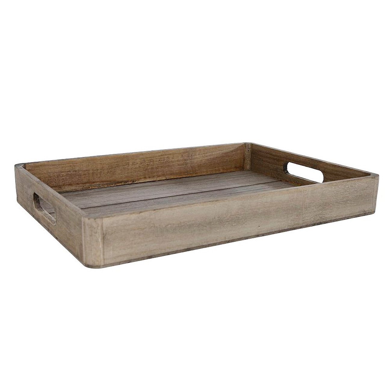 Macosa Home Dekotablett Holztablett Grau 36 cm Holz rechteckig mit Griffen Tablett (Obsttablett Wohn-Accessoire modern), Tisch-Dekoration Kerzenteller Servierplatte