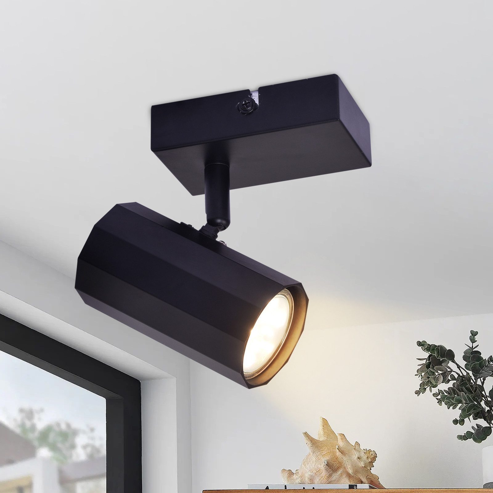 ZMH Deckenstrahler 1 Flammig Schwarz Vintage Deckenspot Schwenkbar 350° für Schlafzimmer, Flexible Einstellbarkeit, ohne Leuchtmittel, Metall GU10 Flurlampe MAX. 40W Arbeitszimmer