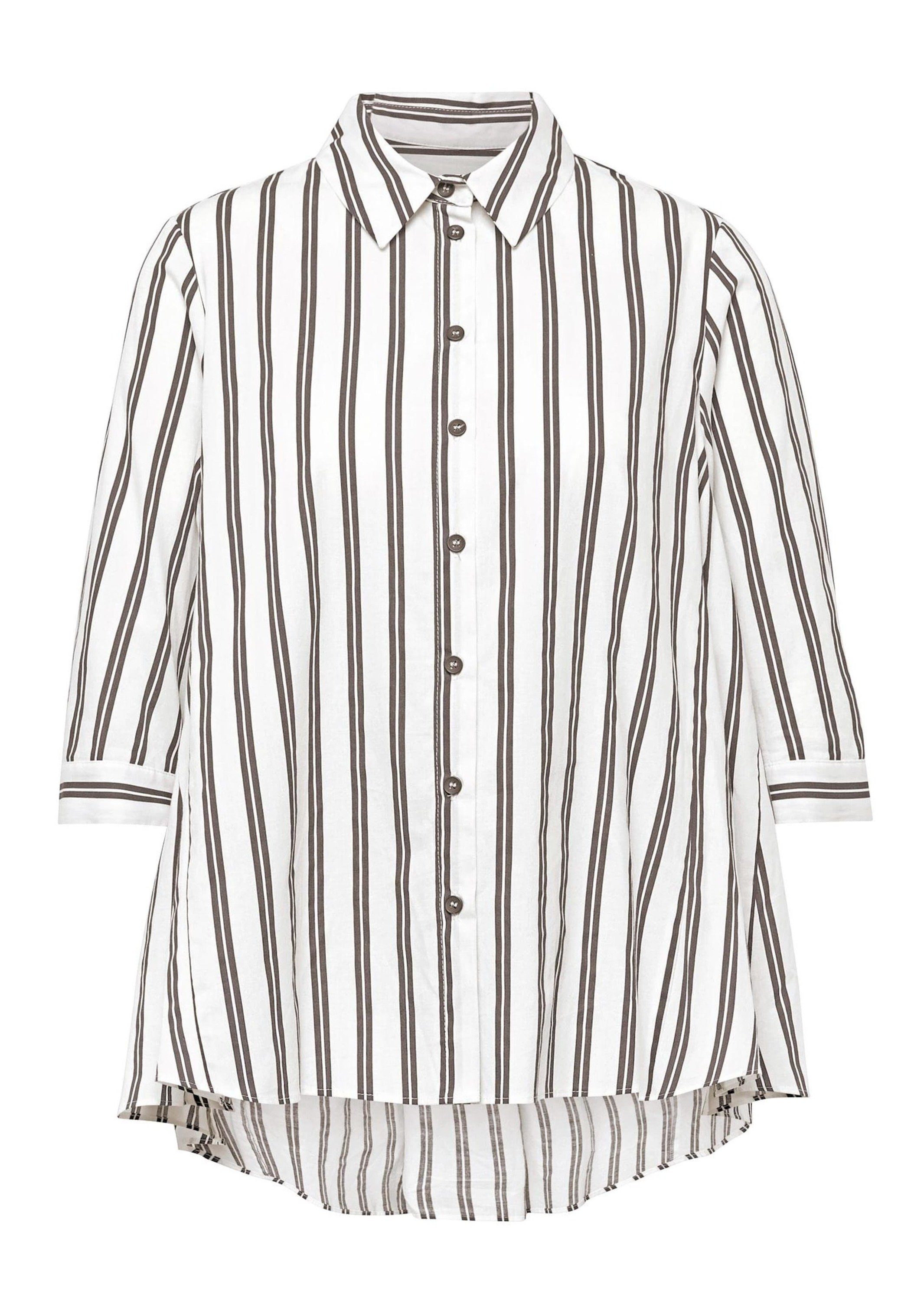 GOLDNER Klassische Bluse Baumwoll-Bluse 3/4-Arm Streifen Sportiver Doppelstreifen, klassischer Hemdkragen, breiter Abschluss