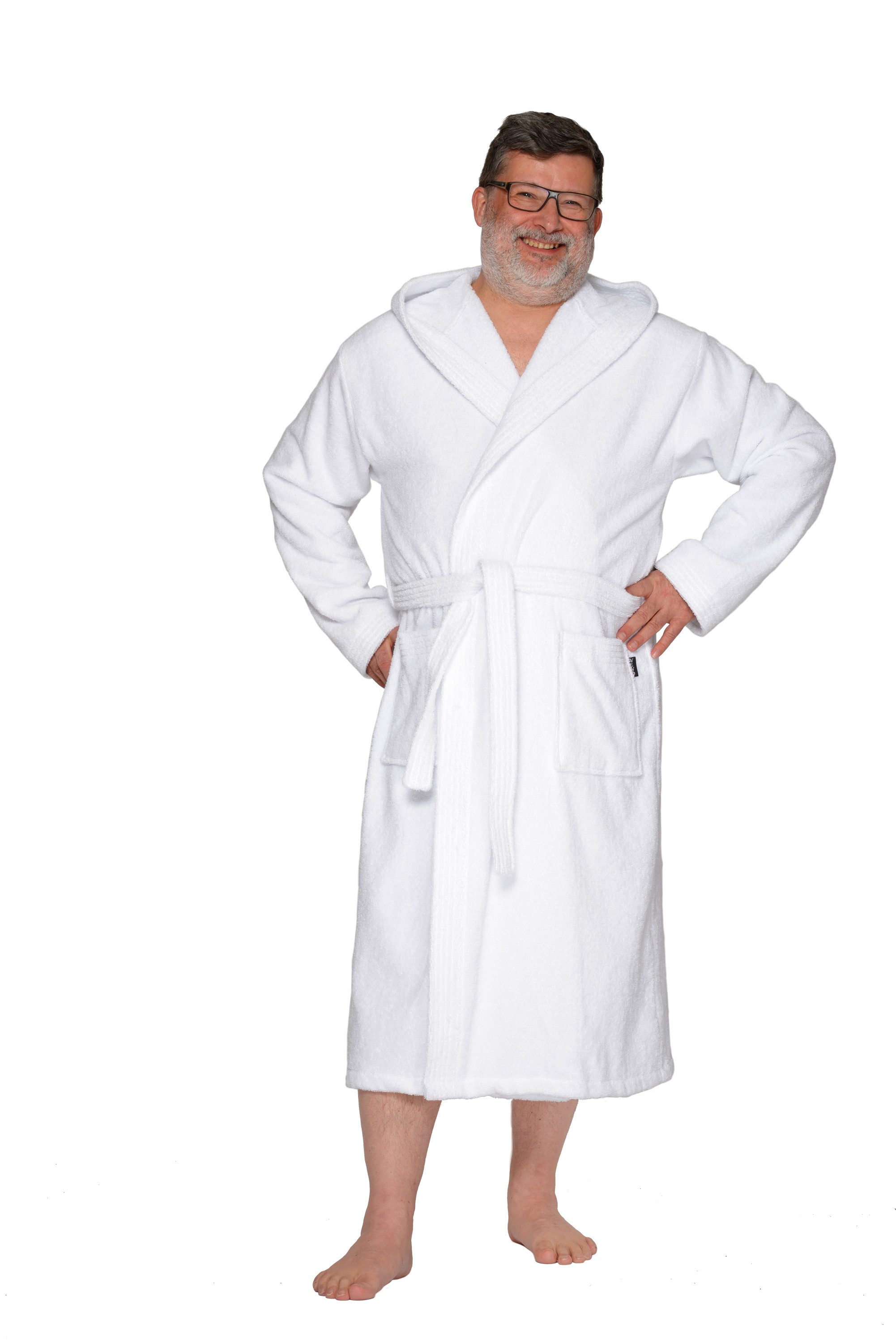 Wewo fashion Unisex-Bademantel 3004, ideal für Sauna & Spa, Hotelbademantel, Morgenmantel, Langform, Frottier, Kapuze, Gürtel, klassisch elegant – Bild 4 von 4
