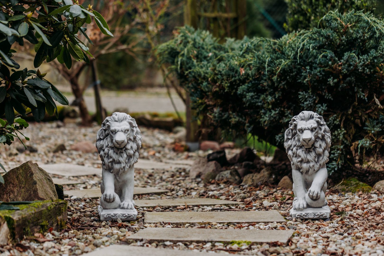 gartendekoparadies.de Gartenfigur Statuen Löwen mit Kugel, Steinfigure, Steinguss, H. 47 cm, je 21 kg, Frostsicher – Bild 5 von 5