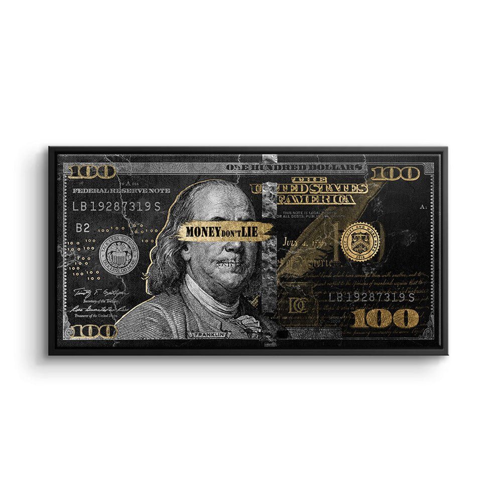 DOTCOMCANVAS® Leinwandbild, Premium Dollar Wandbild in schwarz gold - Money dont Lie schwarzer Rahmen