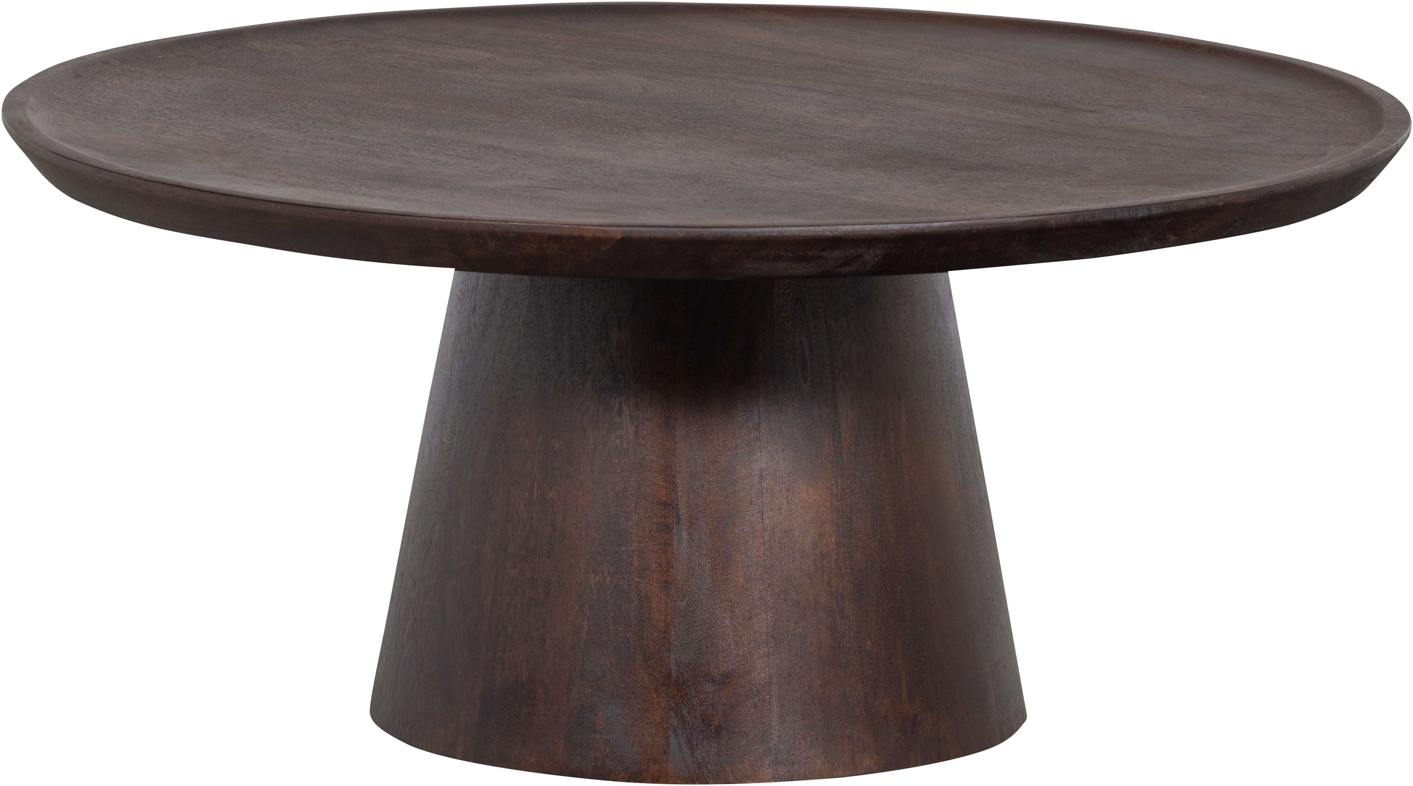 WOOOD Couchtisch Coffee A Gogo mit Massivmangoholz und bauchigem Standfuß Ø 90 x 40 cm, Tischblattdicke 4 cm, umlaufender Randerhöhung, Tragkraft 15 kg