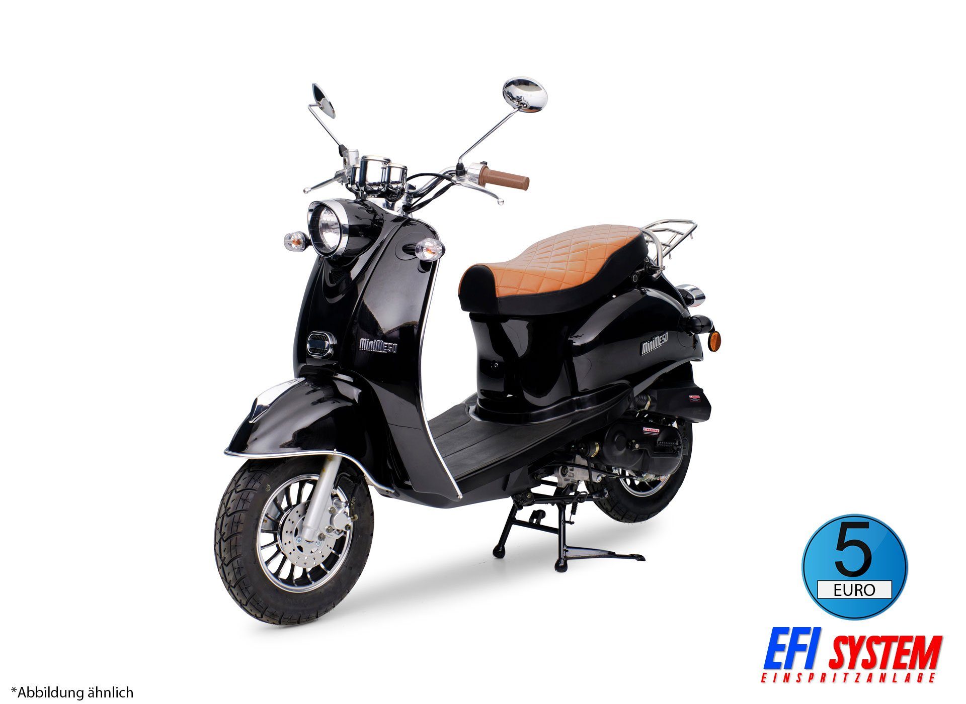 Burnout Motorroller Retroroller MiniMe Schwarz 50ccm Euro5 EFI Motorroller  Scooter Moped, 50 ccm, 45 km/h, Euro 5, Unverwechselbares  Retro-Design,Bestes Preis-/Leistungsverhältnis