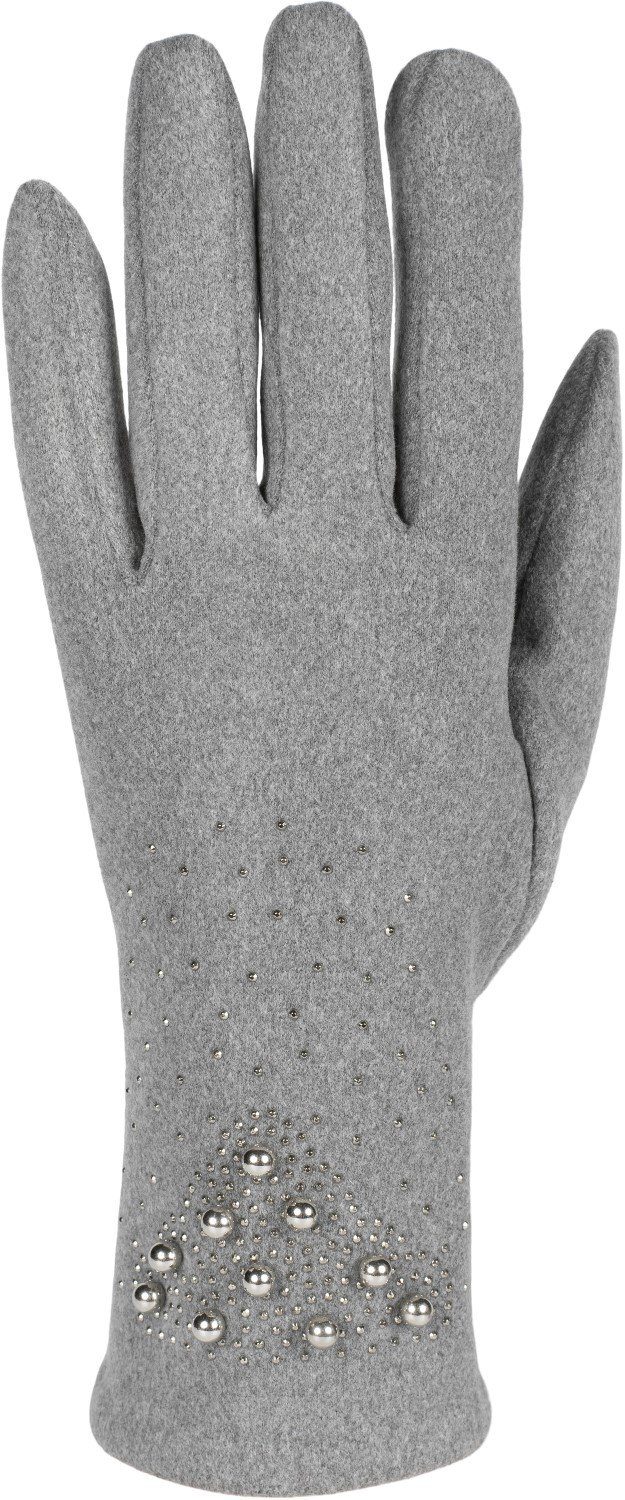 und Hellgrau styleBREAKER Strass Fleecehandschuhe Handschuhe Perlen mit Touchscreen