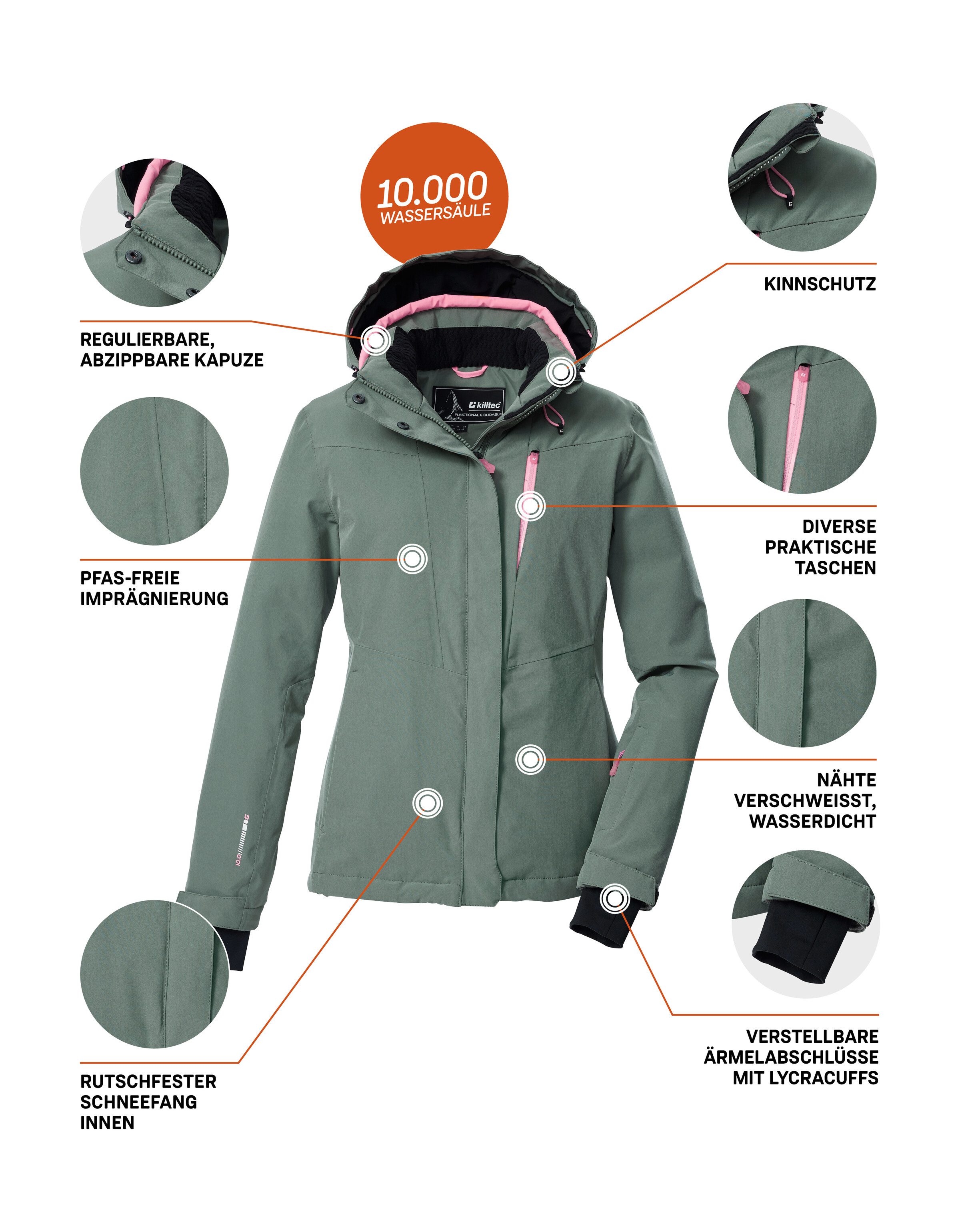 Killtec Skijacke KSW 25 WMN SKI JCKT Atmungsaktive, wasserdichte Skijacke mit abnehmbarer Kapuze – Bild 5 von 5