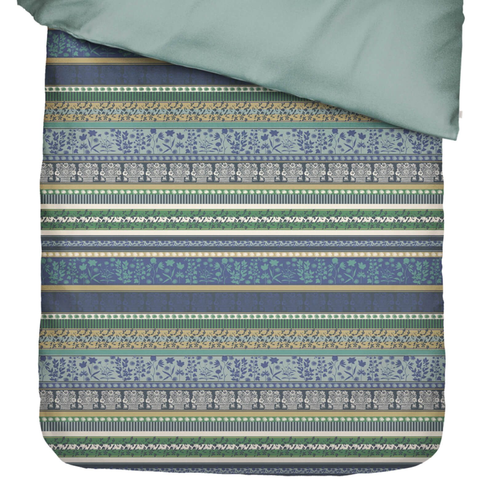 Essenza Bettwäsche Lita Surf Green Flanell, Flanell, 2 teilig, Gestreift, Blümchen