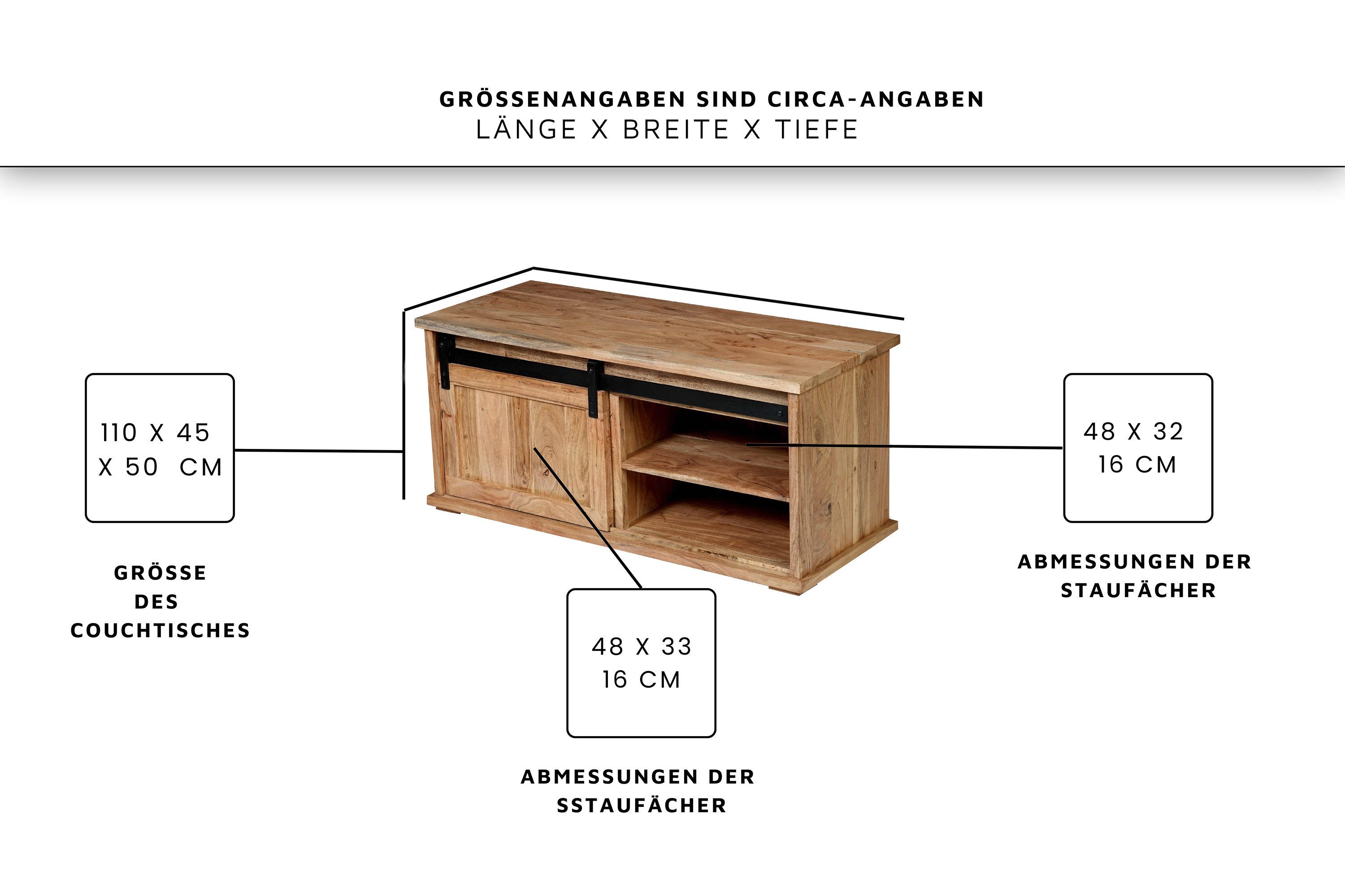 SAM® Couchtisch Fritz, Akazienholz, mit Baumkante oder gerader Kante, Industrial-Design