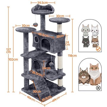 Yaheetech Kratzbaum, Stabiler Katzenbaum, Kletterbaum für Katzen Höhe 137 cm