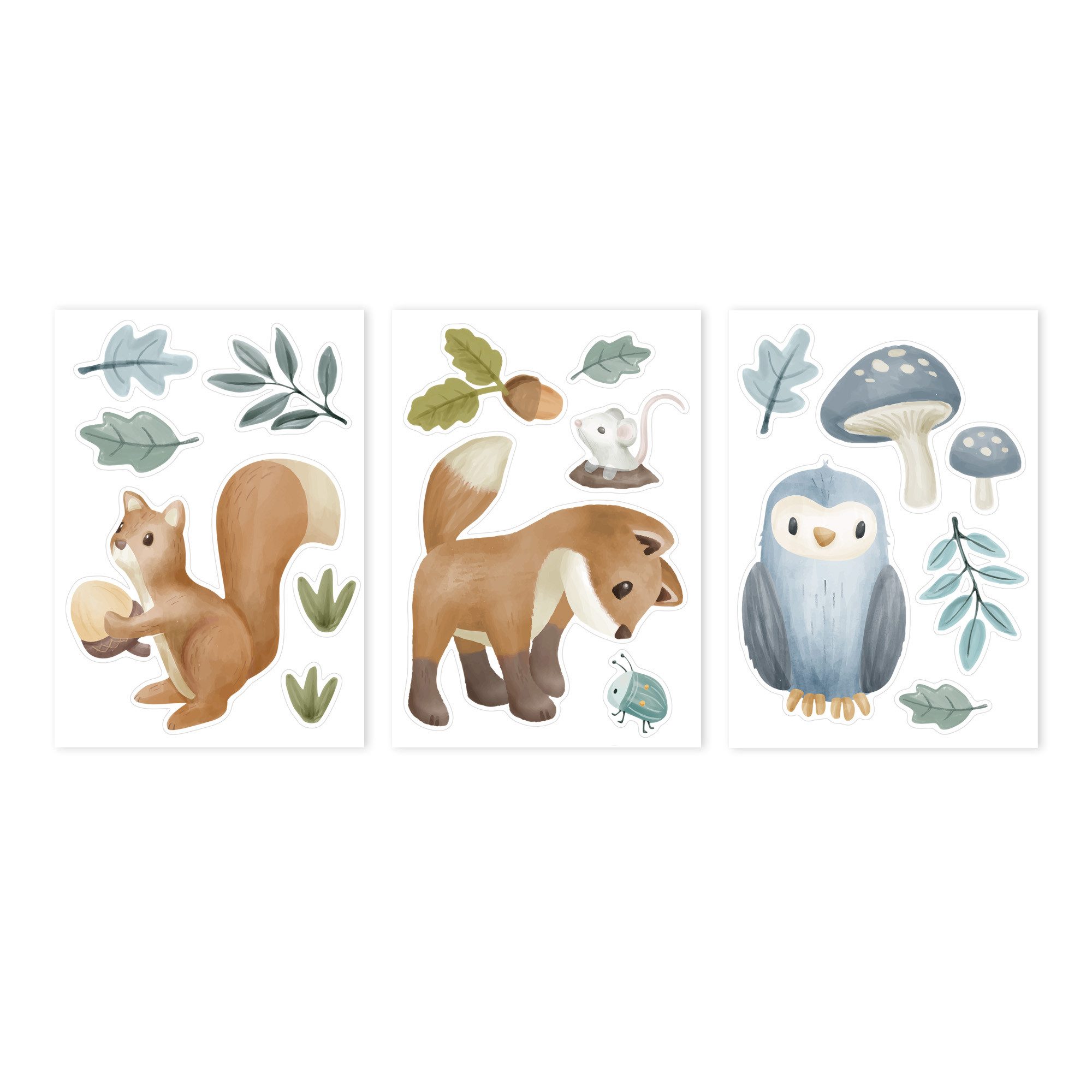 LITTLE DUTCH Wandtattoo Wandsticker Set Forest Friends A4 (3x St) (Set, 3 St), 3x A4-Format
