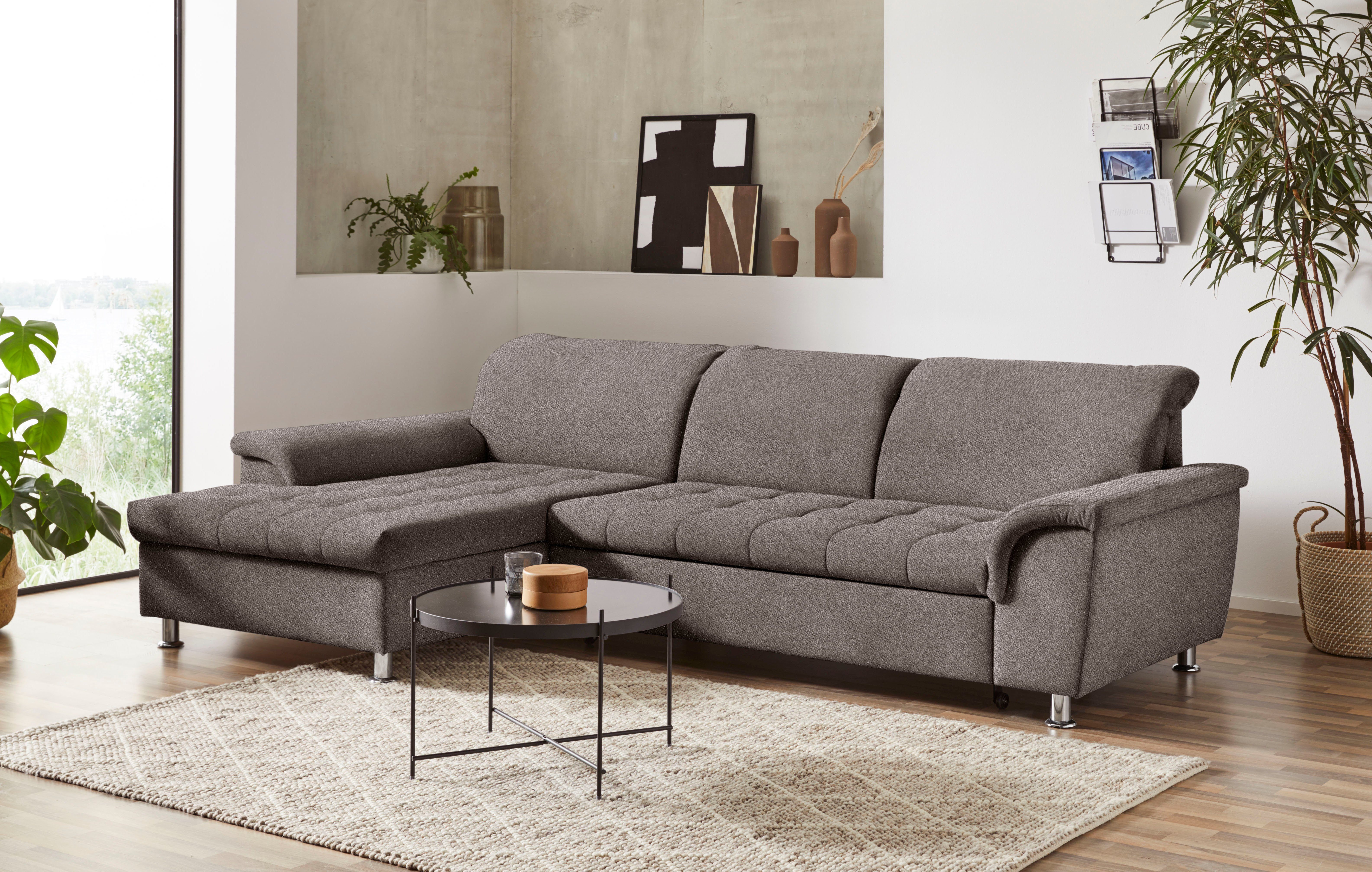 DOMO collection Ecksofa Franzi, zeitlos und elegant, moderne Sitzheftung, L-Form, wahlweise mit Kopfteilverstellung (dann Tiefe: 170 cm)