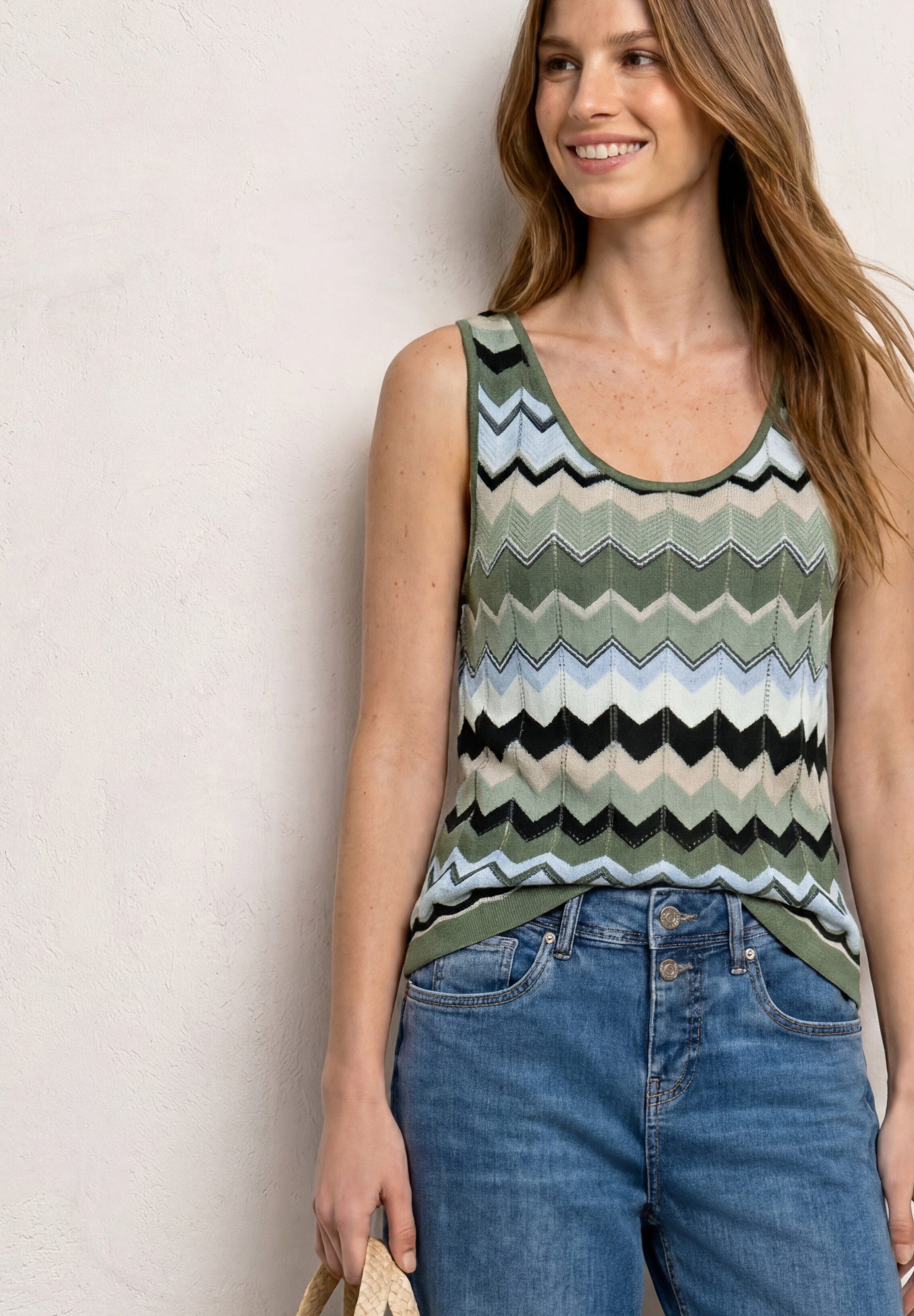 STREET ONE Stricktop Sommertop mit Zick-Zack-Muster