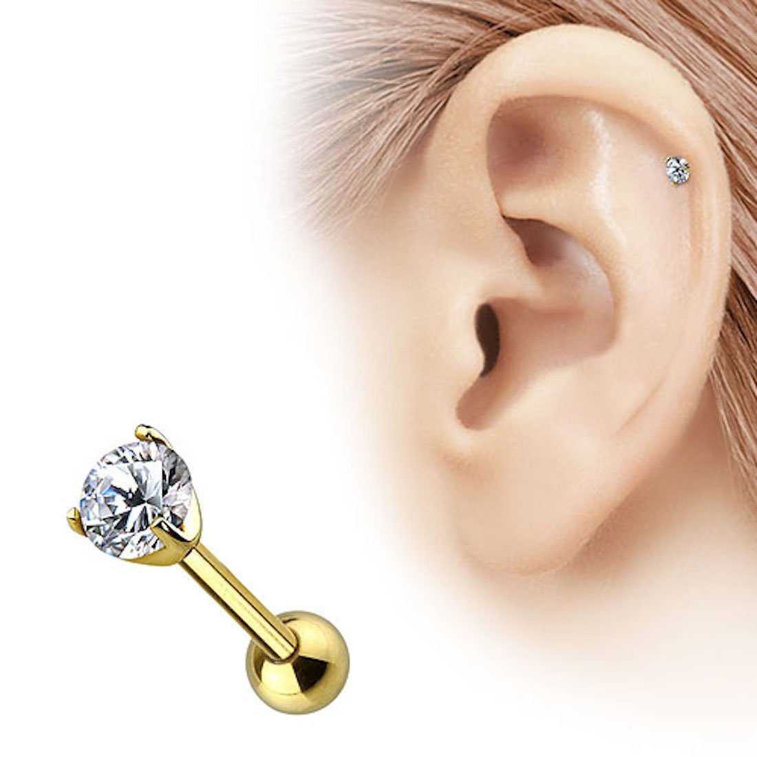 Taffstyle Piercing-Set Echt 585 Gold Tragus Helix Daith klaren Kristall, Pi günstig online kaufen