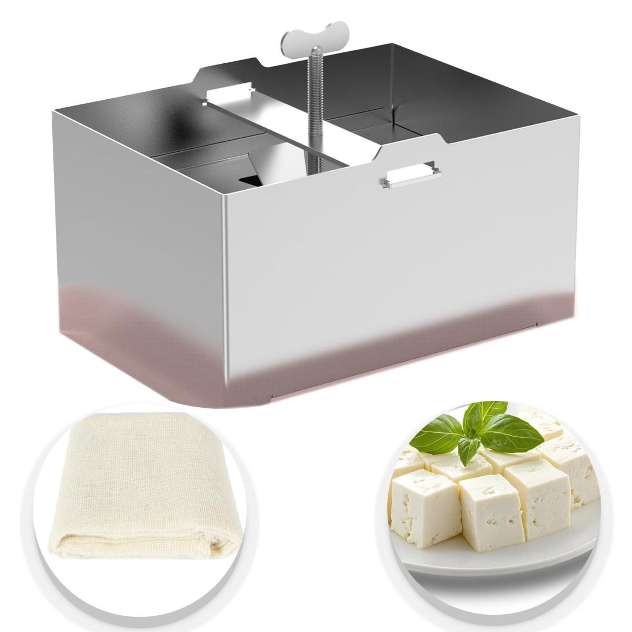 FELIXLEO Käsehobel Tofupresse Edelstahl mit Käsetuch Abtropfschale Tofu Käse