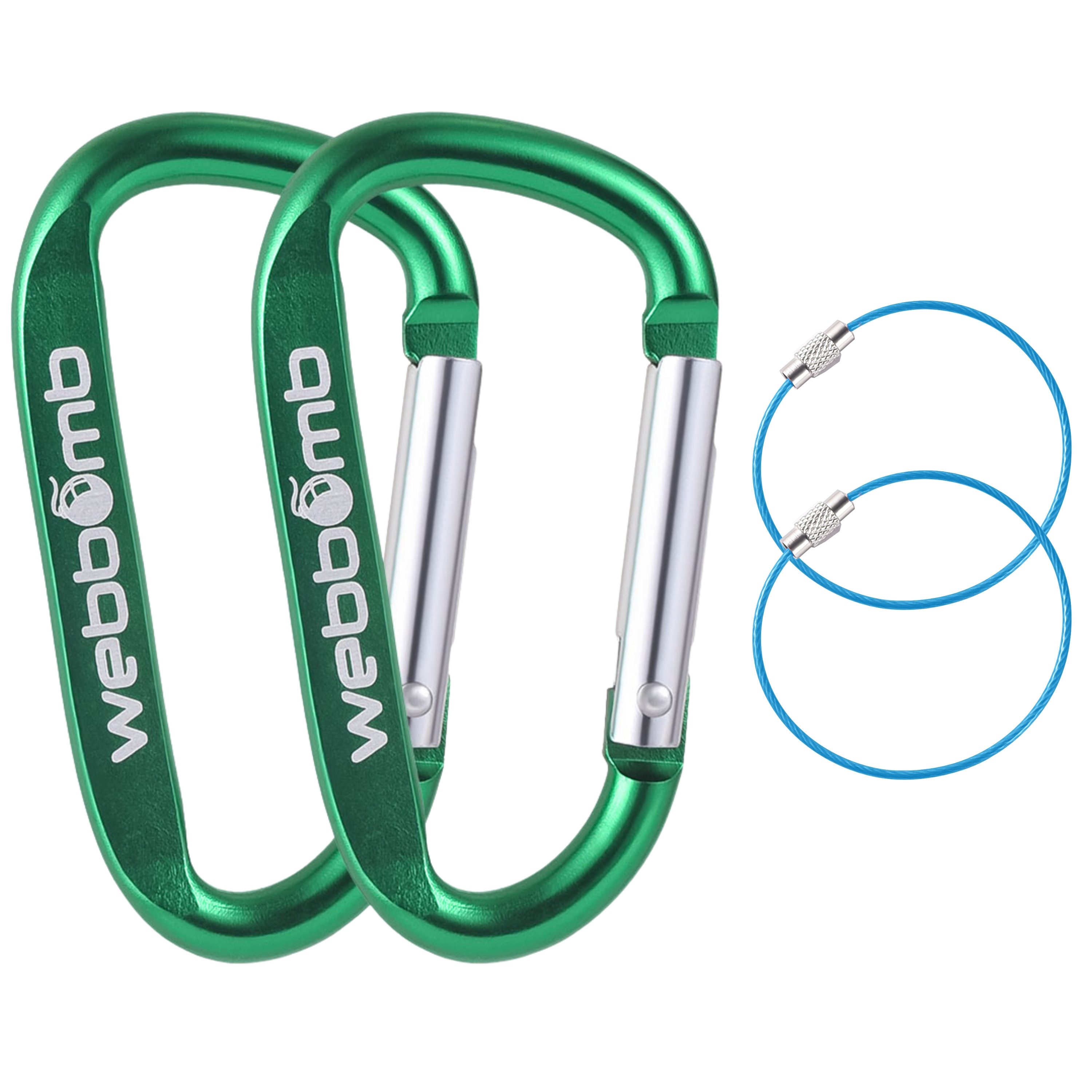 WEBBOMB Karabiner 2x Alu Karabinerhaken 6,7cm D-Form mit Schlüsselring Schlüsselanhänger