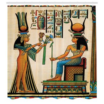 Abakuhaus Duschvorhang Moderner Digitaldruck mit 12 Haken auf Stoff Wasser Resistent Breite 175 cm, Höhe 180 cm, ägyptisch Altägyptischen Papyrus
