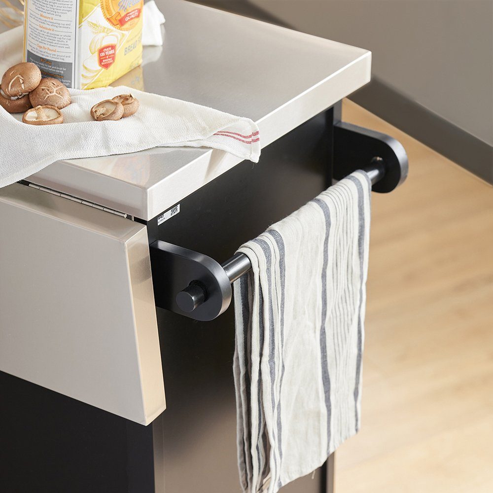 erweiterbarer mit SoBuy schwarz Küchenschrank Kücheninsel Küchenwagen FKW71, Edelstahlarbeitsplatte