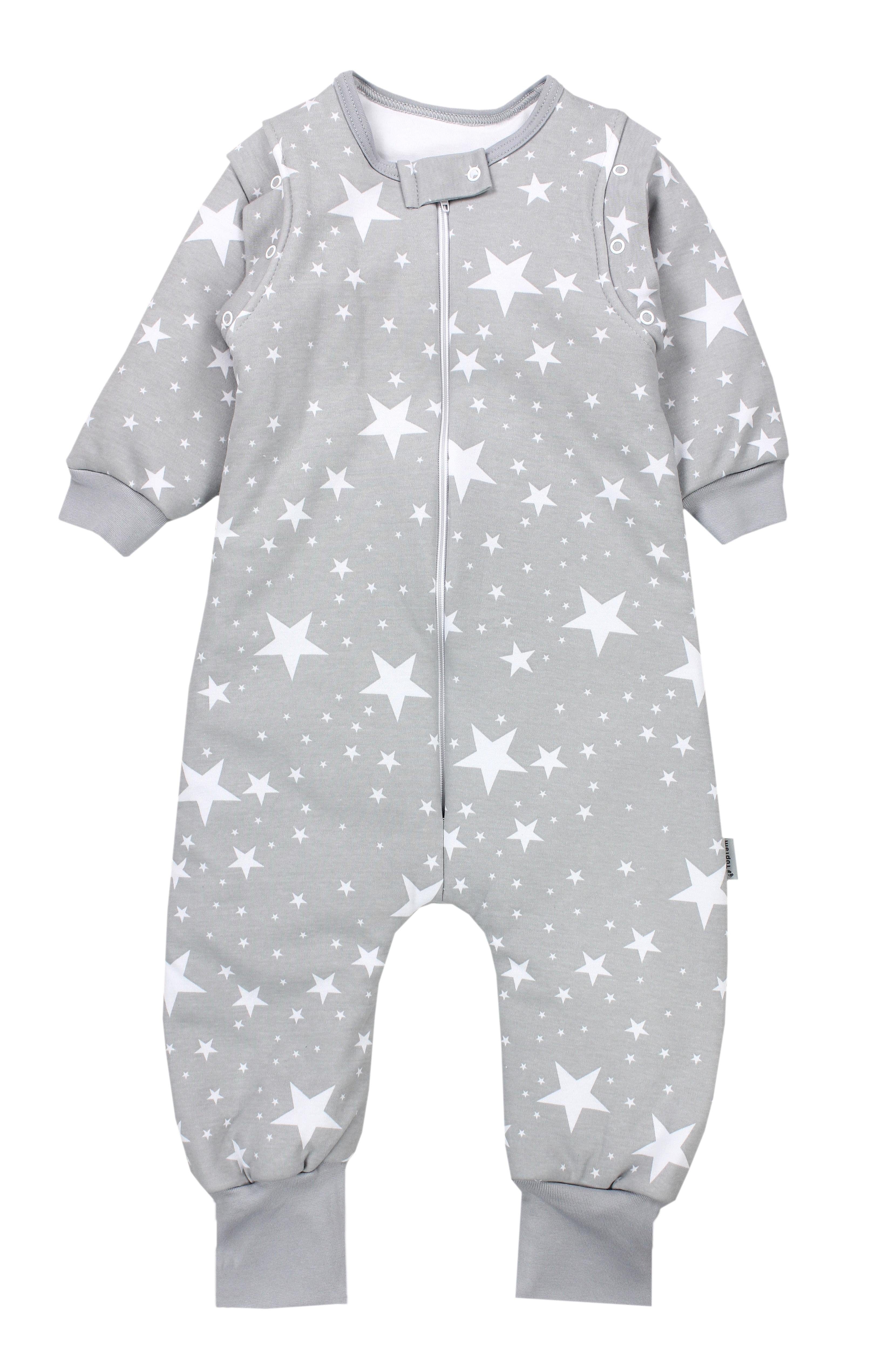TupTam Babyschlafsack mit Beinen und Ärmel Winter OEKO-TEX zertifiziert Unisex Weiße Sterne / Grau