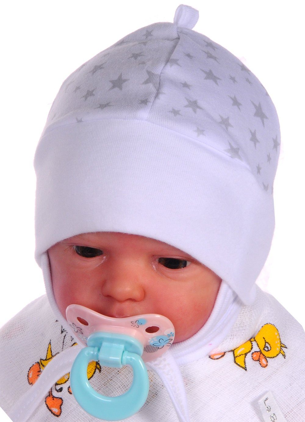 La Bortini Erstlingsmütze Mütze für Neugeborene Babymütze Baby Haube mit Sternchen aus reiner Baumwolle, 32 34 36 38 40 42 44 46