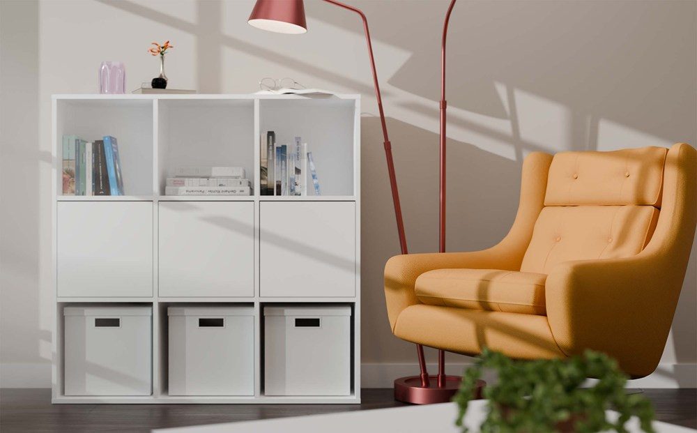 Raumhirsch Furniture Standregal Regal, Standregal, Bücherregal mit 9 Fächern, Maße 110,5 x 30 x 110,5 cm, einfache Montage, 9 Fächer, 3 Türen, Tip-On-System