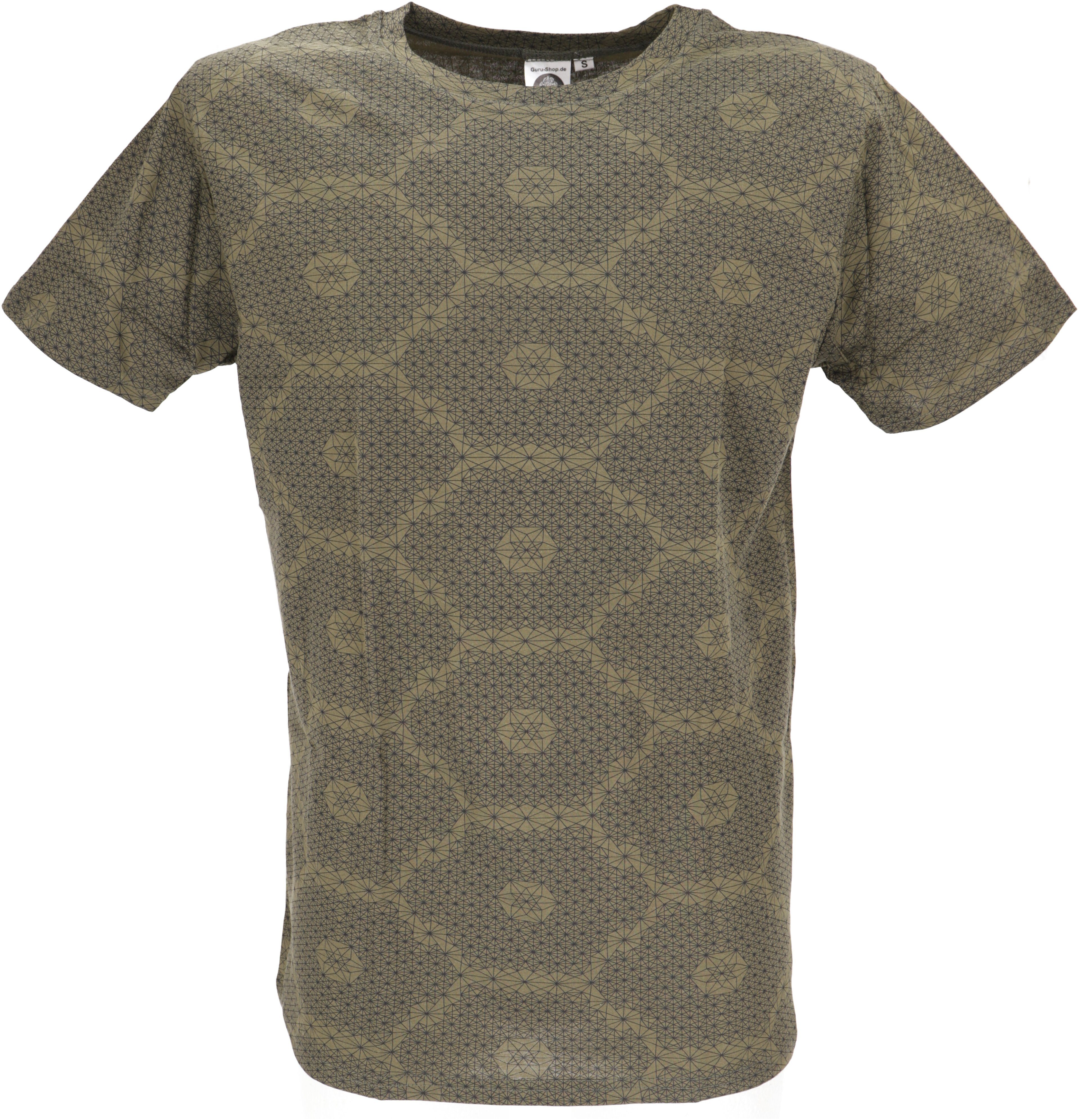 Guru-Shop T-Shirt T-Shirt mit psychodelischem Druck, Goa T-Shirt.. alternative Bekleidung olivgrün